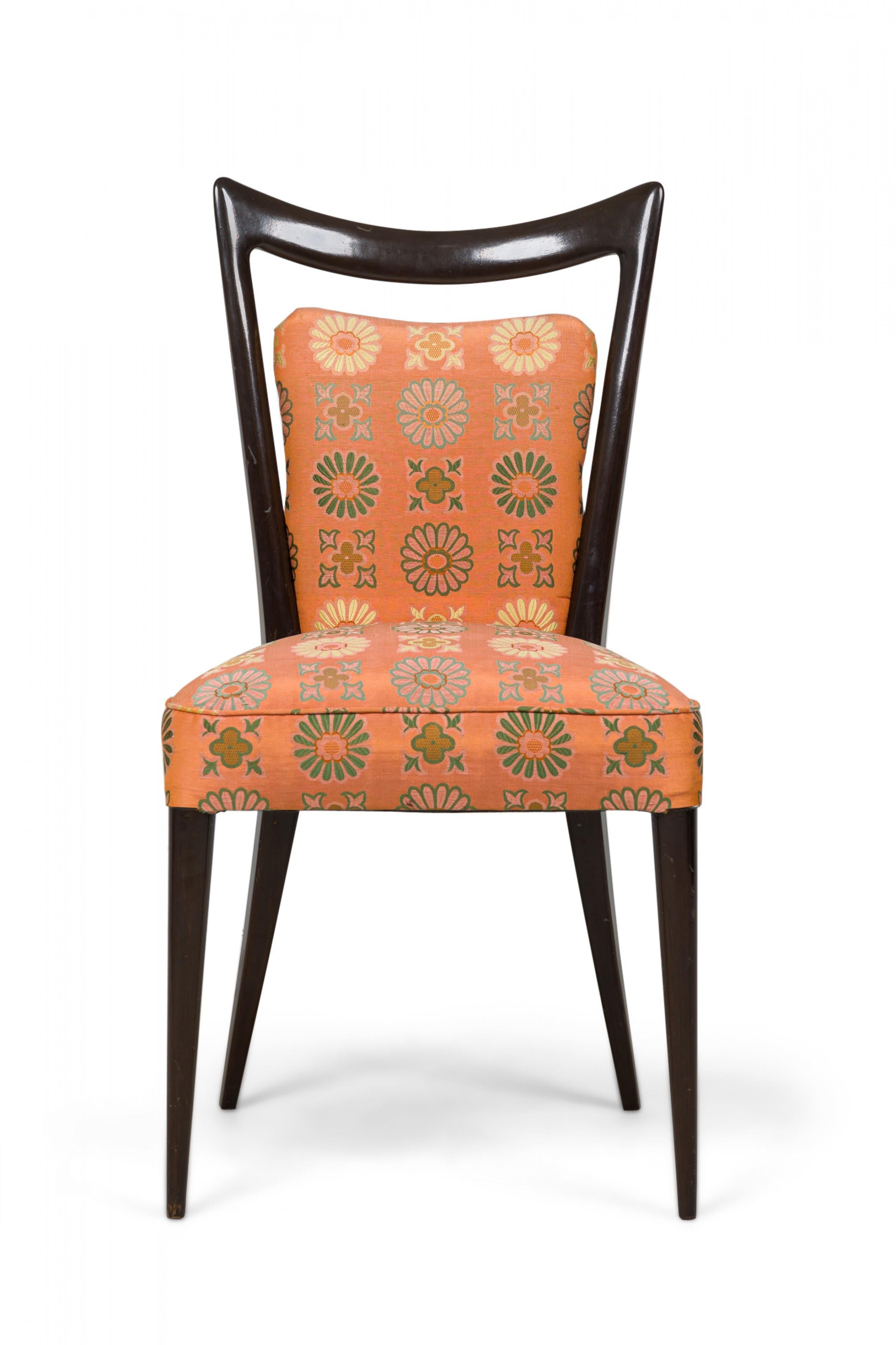 Mid-Century Modern Set of 4 Melchiorre Bega Italian Floral Upholstered Dining Side Chairs