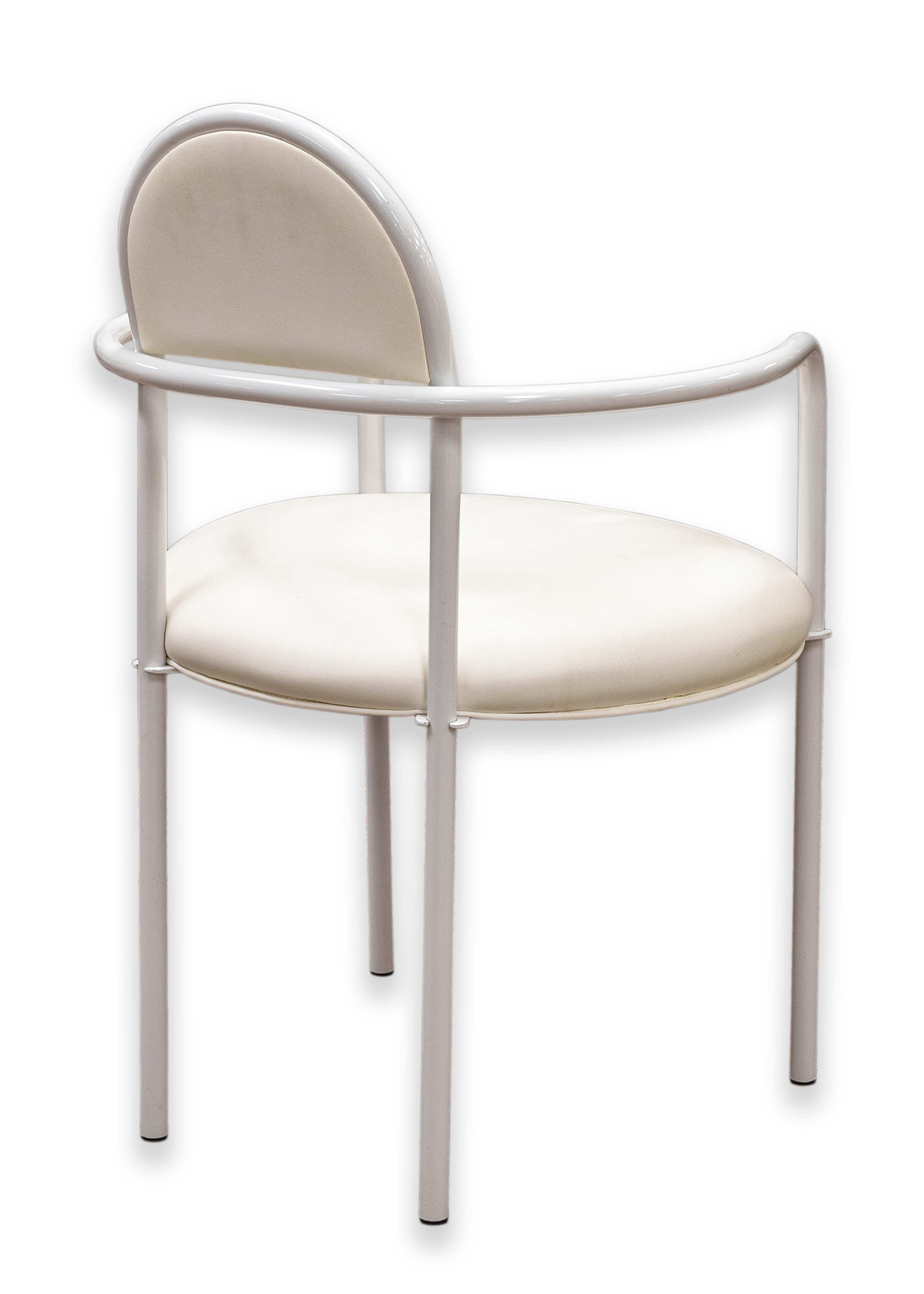 Set of 4 Memphis Style Bieffeplast Italian White and Cream Metal Armchairs For Sale 8
