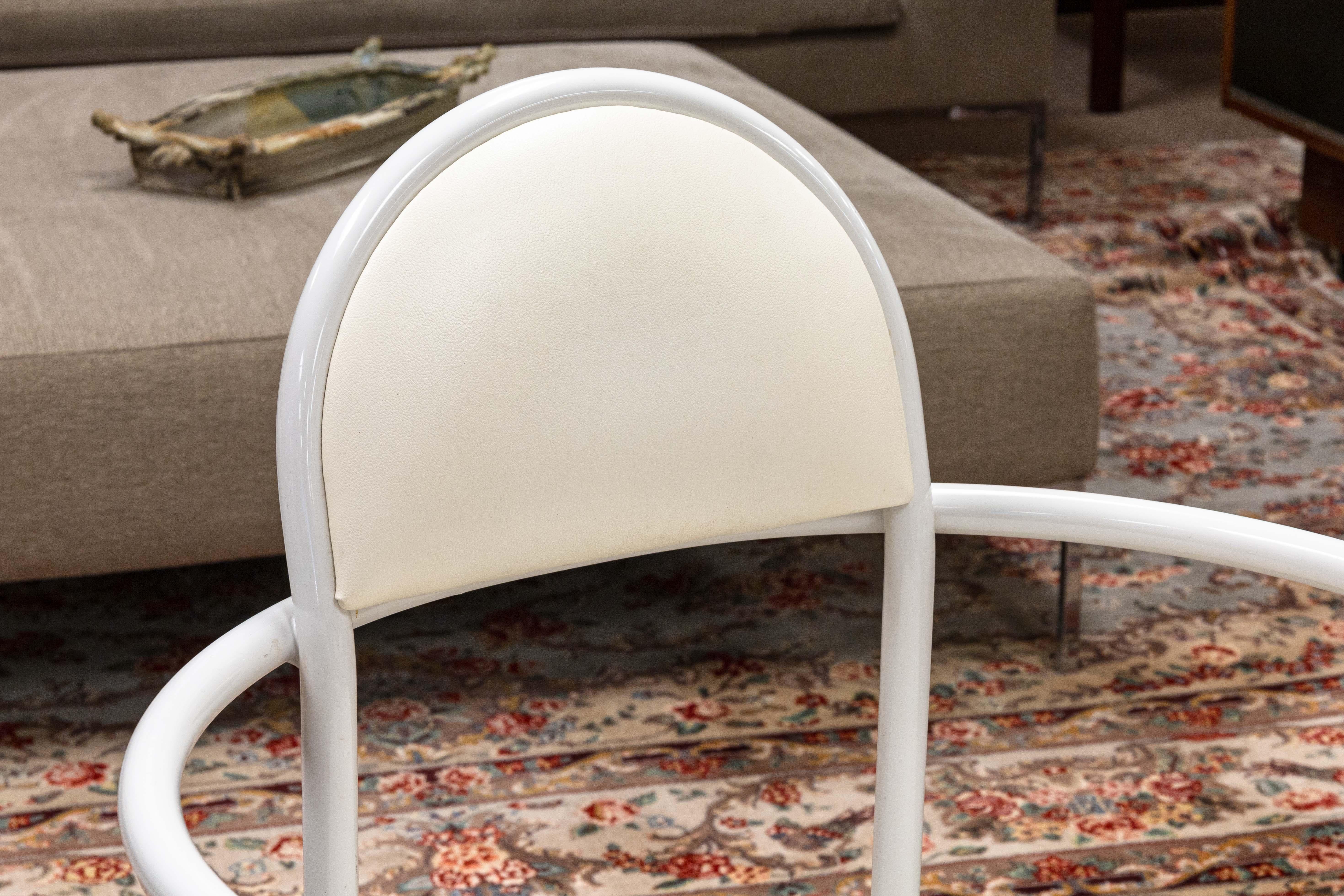 Unknown Set of 4 Memphis Style Bieffeplast Italian White and Cream Metal Armchairs For Sale