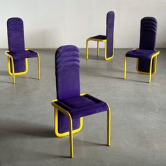 Set of 4 Memphis Style Postmodern Dining Chairs in Purple and Yellow