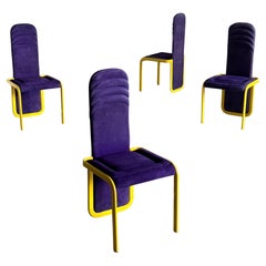 Set of 4 Memphis Style Postmodern Dining Chairs in Purple and Yellow