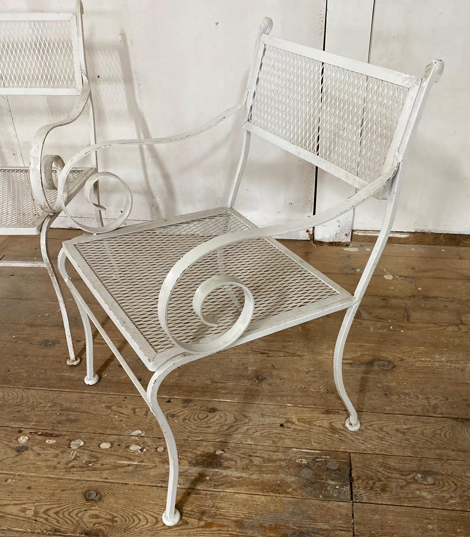 Set of 4 Mesh Metal Garden Arm Chairs for Dining or Lounging In Good Condition For Sale In Sheffield, MA