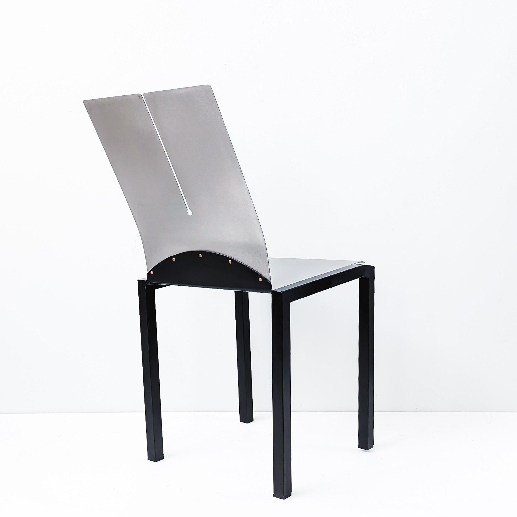 Mid-Century Modern Ensemble de 4 chaises « Blade » en métal par Maurizio Peregalli, Italie / C.1980 en vente
