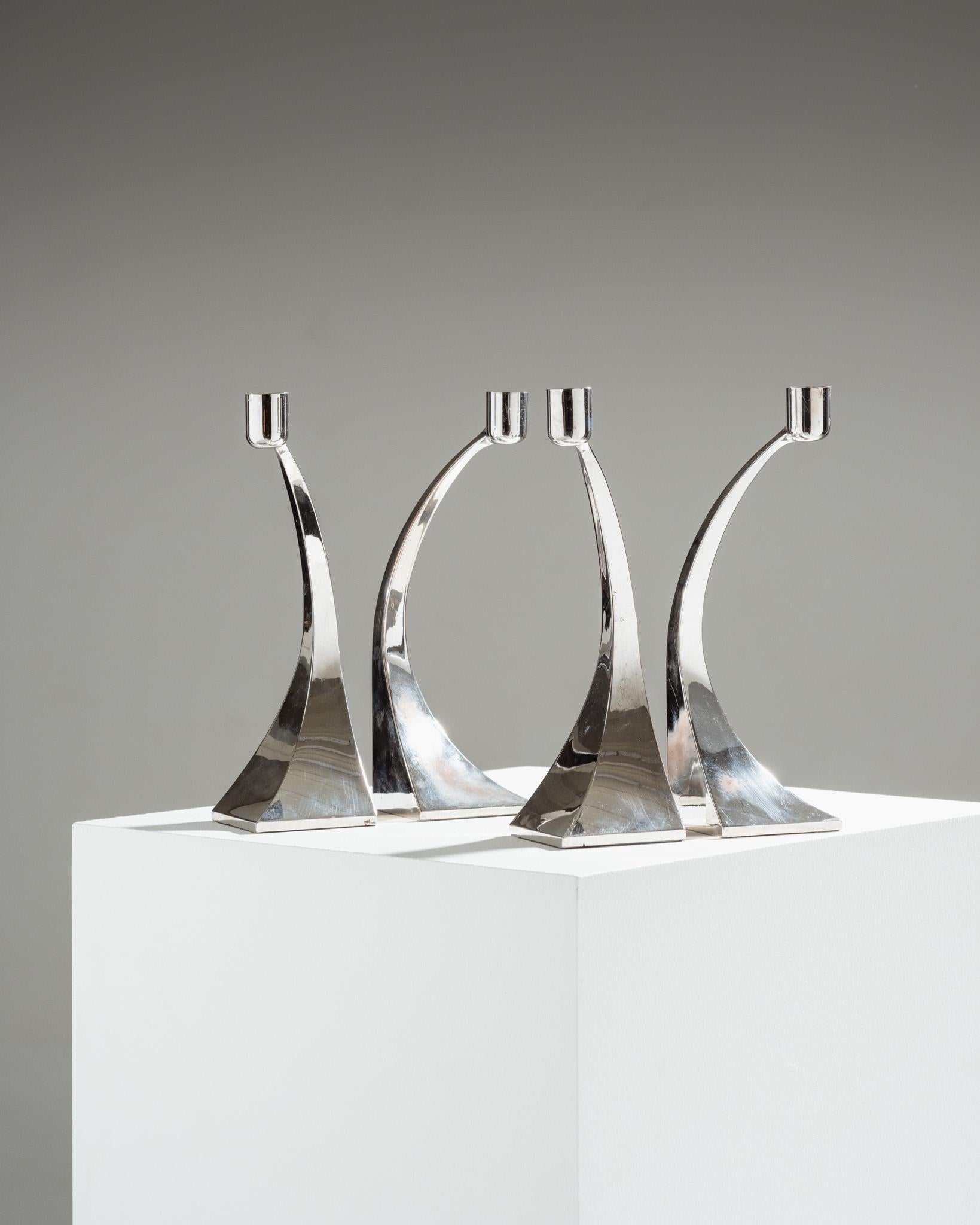 Modern Set of 4 Metal Candlesticks, 1970s For Sale