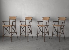 Ensemble de 4 tabourets de bar en métal, faux bambou et corde