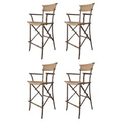 Set of 4 Metal Faux Bamboo and Rope Bar Stools Set of 4 Metal Faux Bamboo and Rope Bar Stools