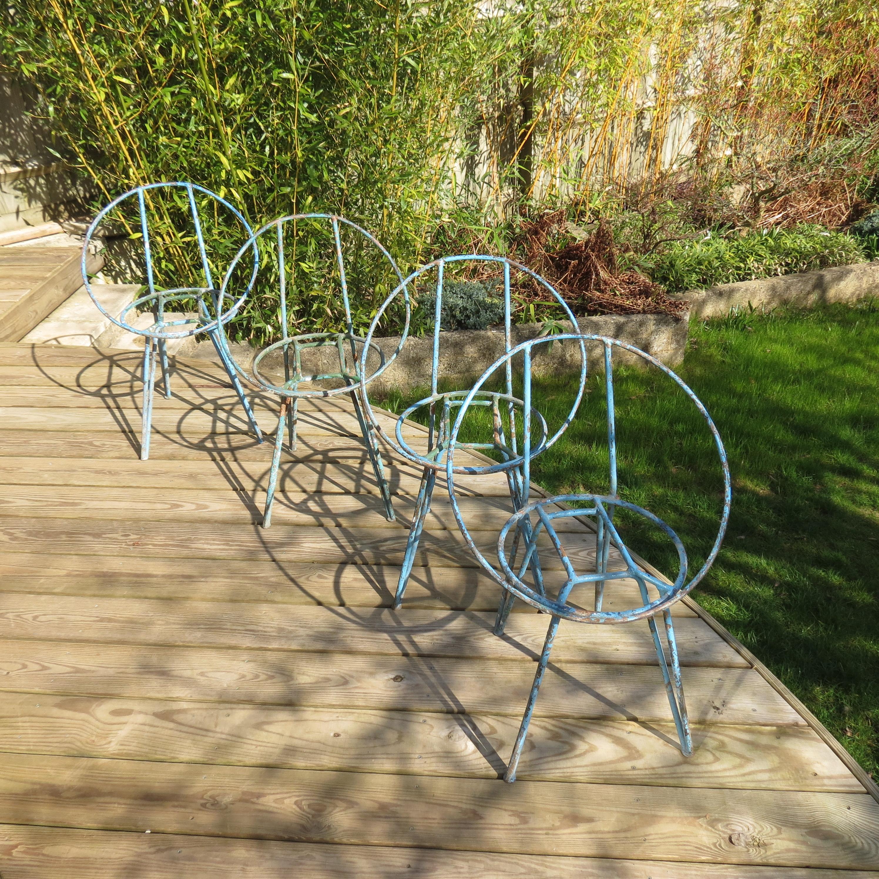 Set of 4 Metal Garden Chairs from the 1950s 3