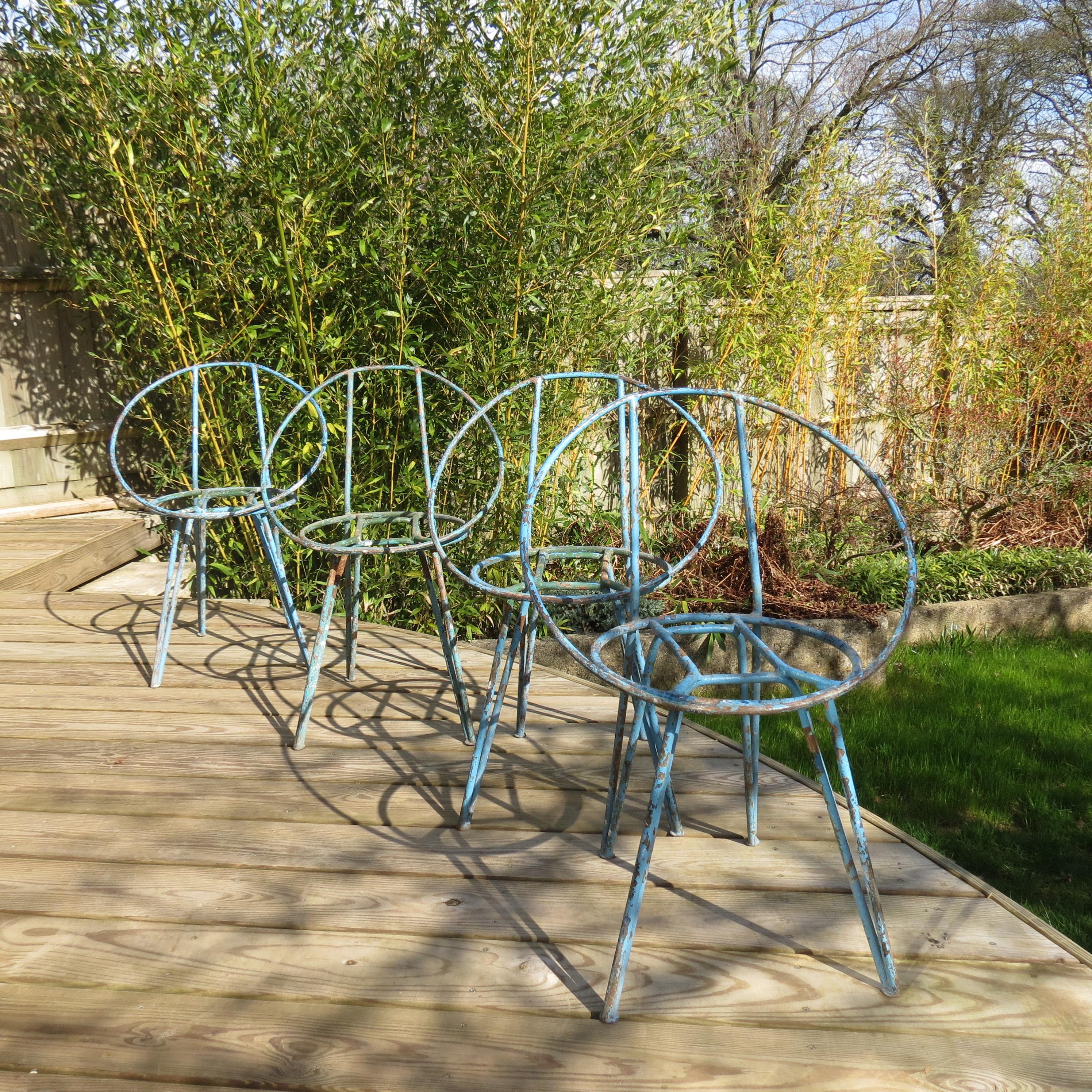 Set of 4 Metal Garden Chairs from the 1950s 2