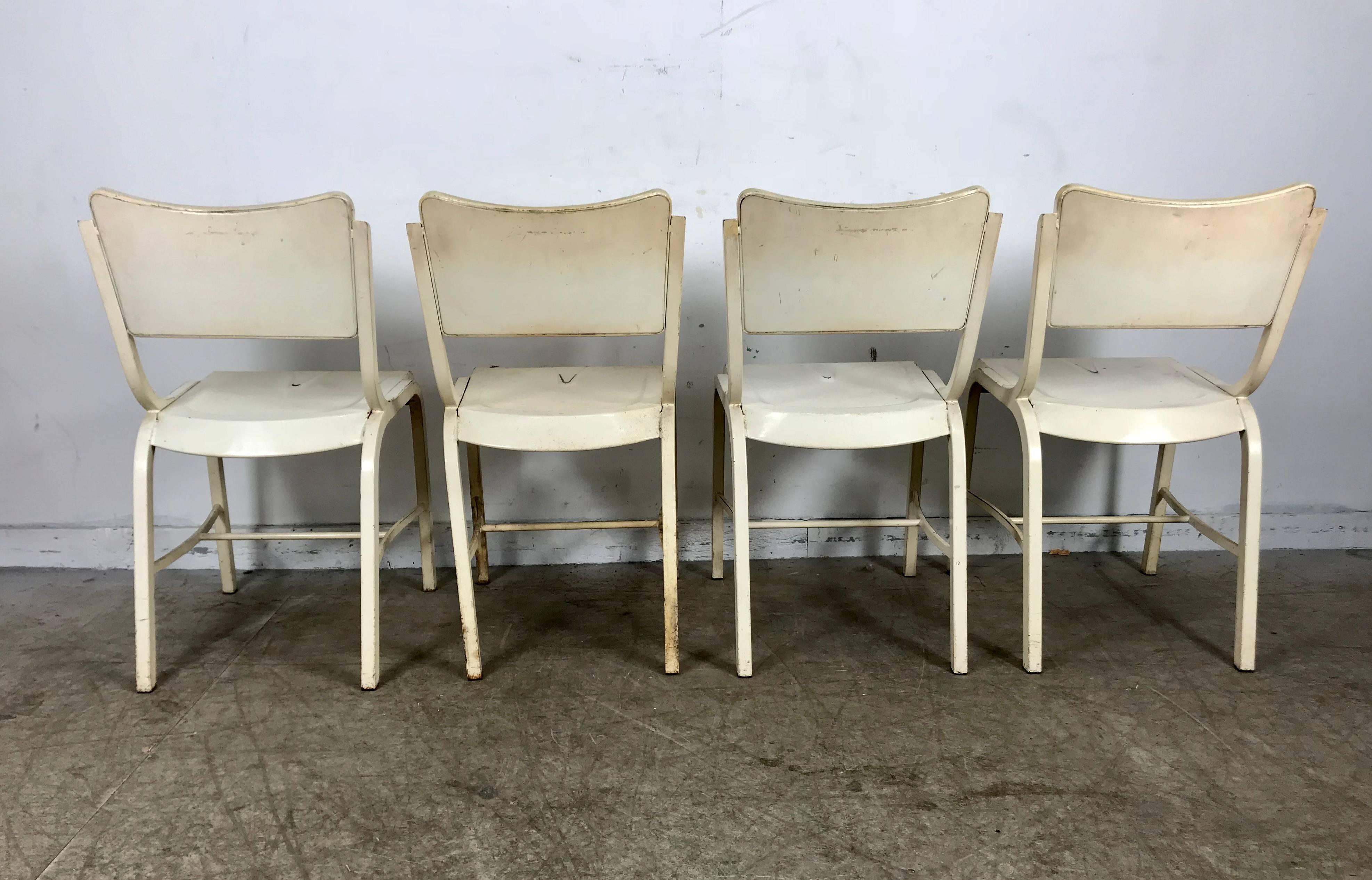 Painted Set of Four Metal Industrial Side Chairs Manufactured by Doehler Metal Furn Co