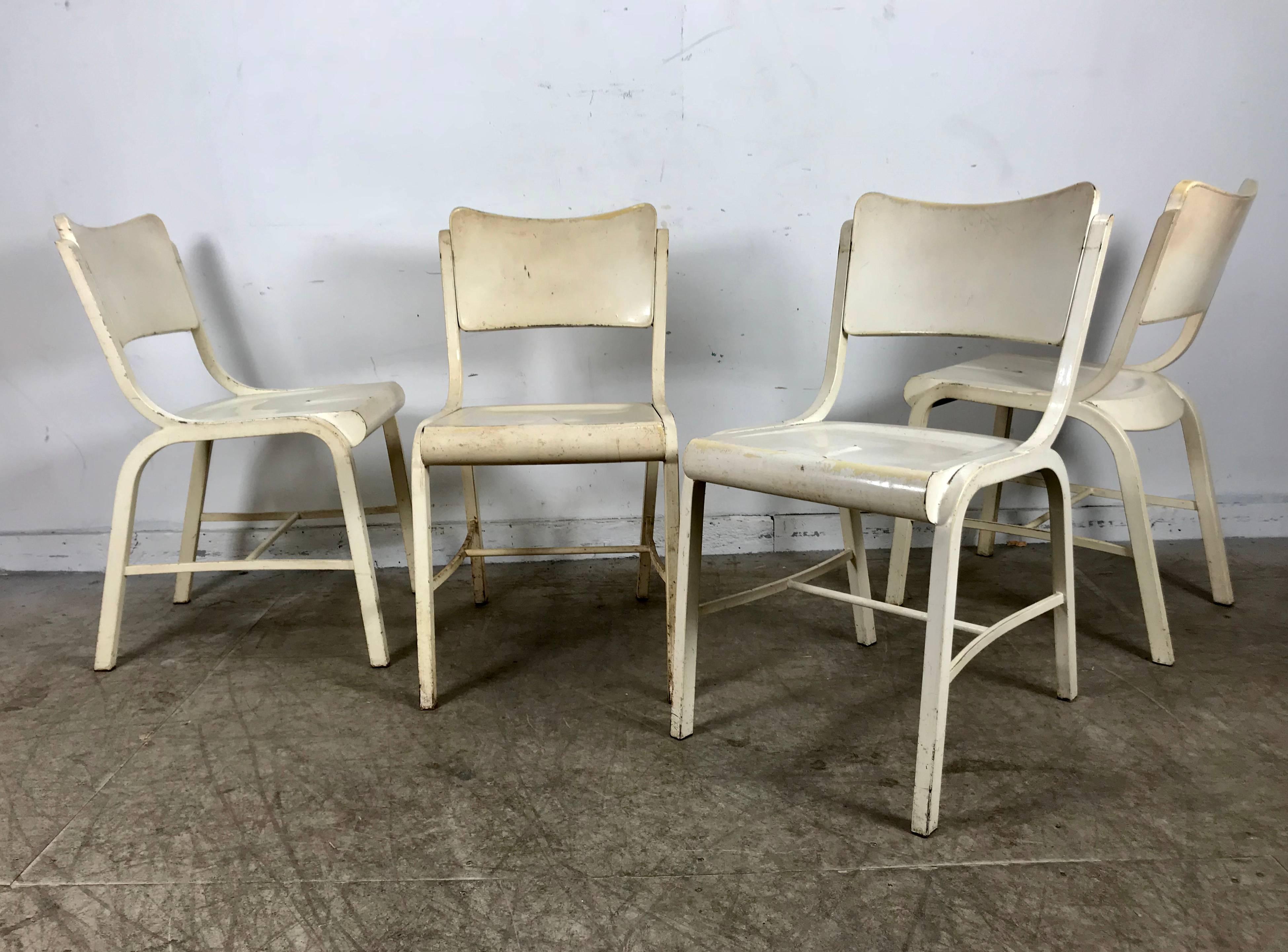 Mid-20th Century Set of Four Metal Industrial Side Chairs Manufactured by Doehler Metal Furn Co