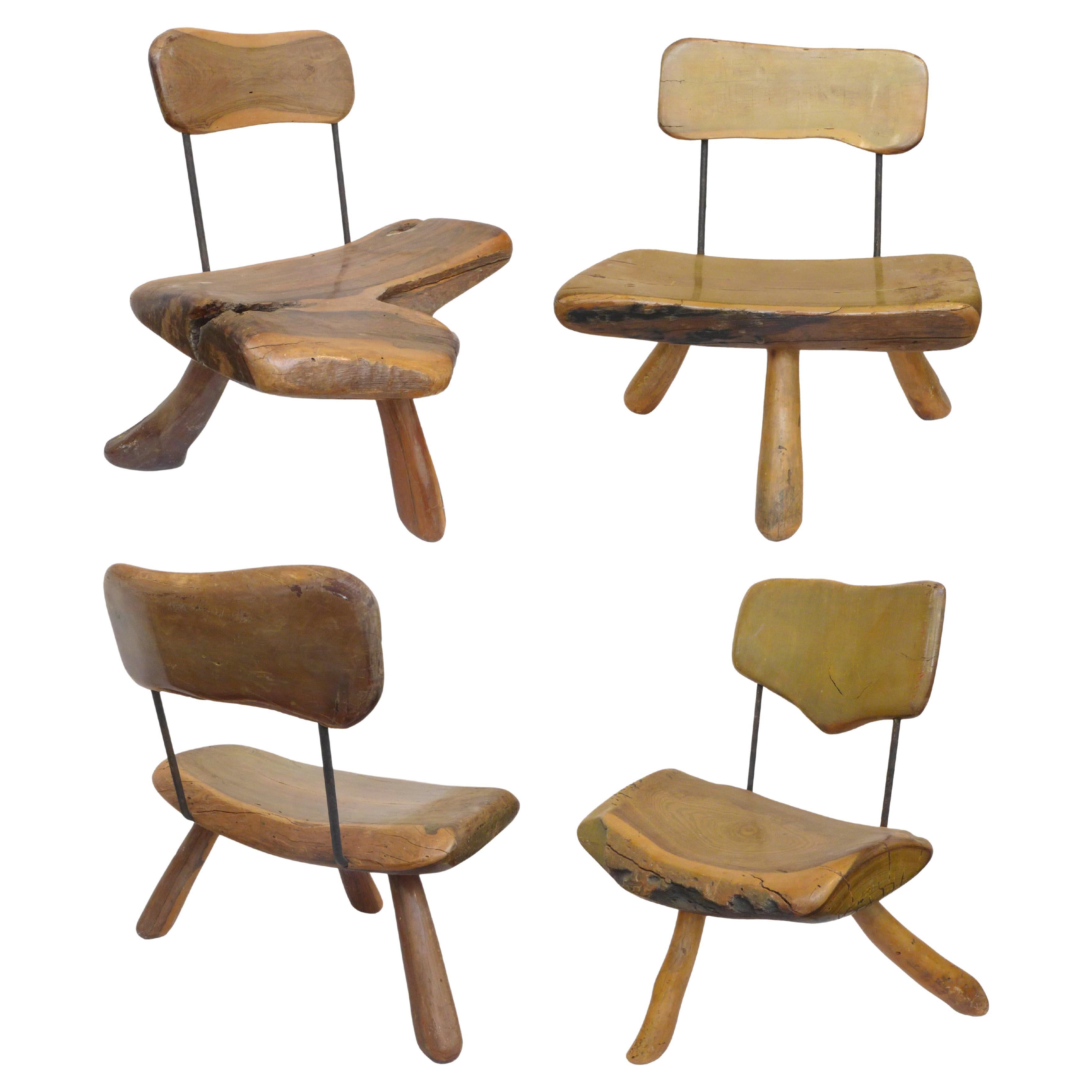 Set of 4 Mexican Organic Modern Wood & Iron Chairs After Sabina For Sale