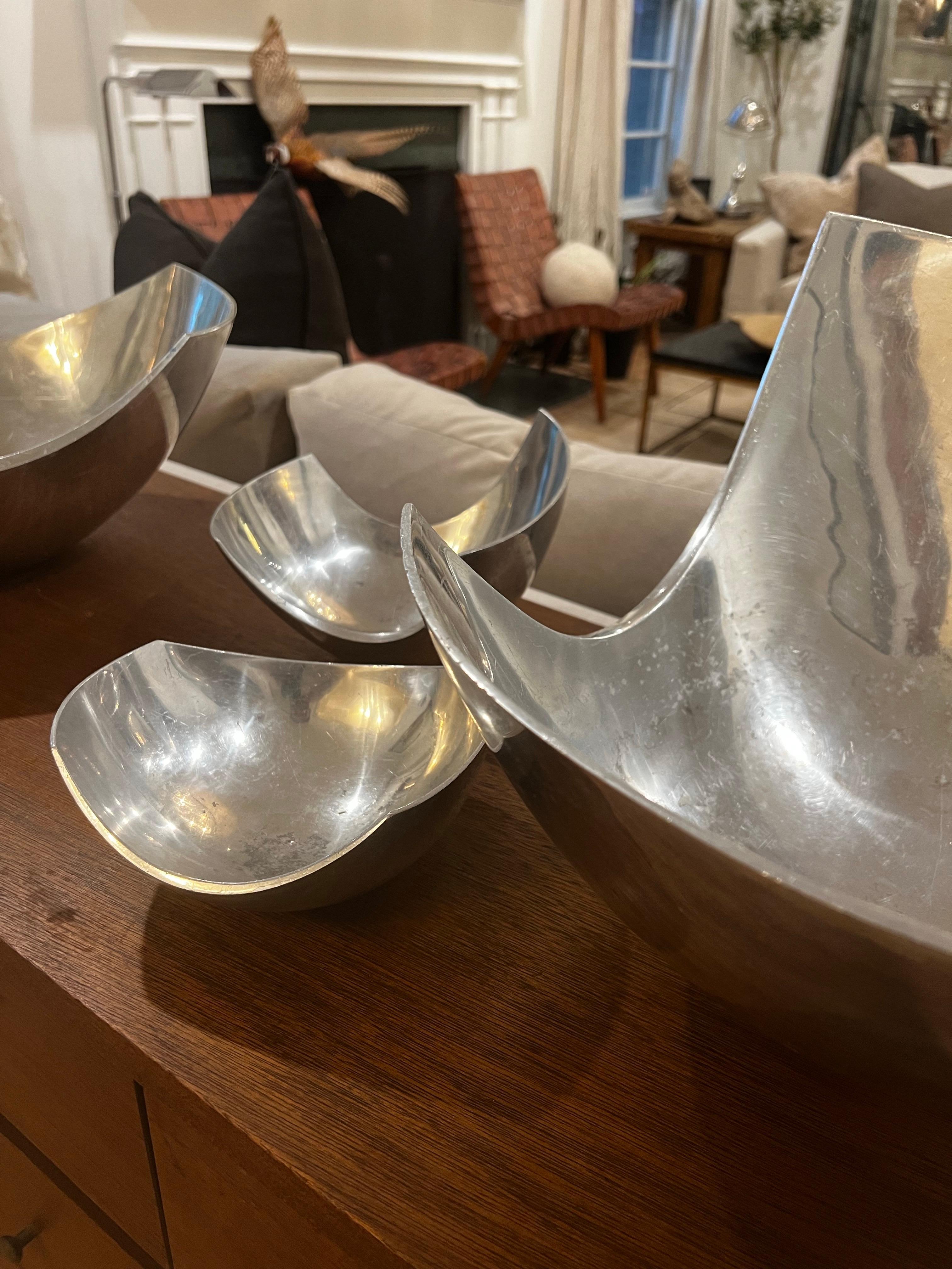 Set of 4 Michael Lax  for Metaal Sculptural Serving Bowls - Aluminum In Fair Condition For Sale In Los Angeles, CA