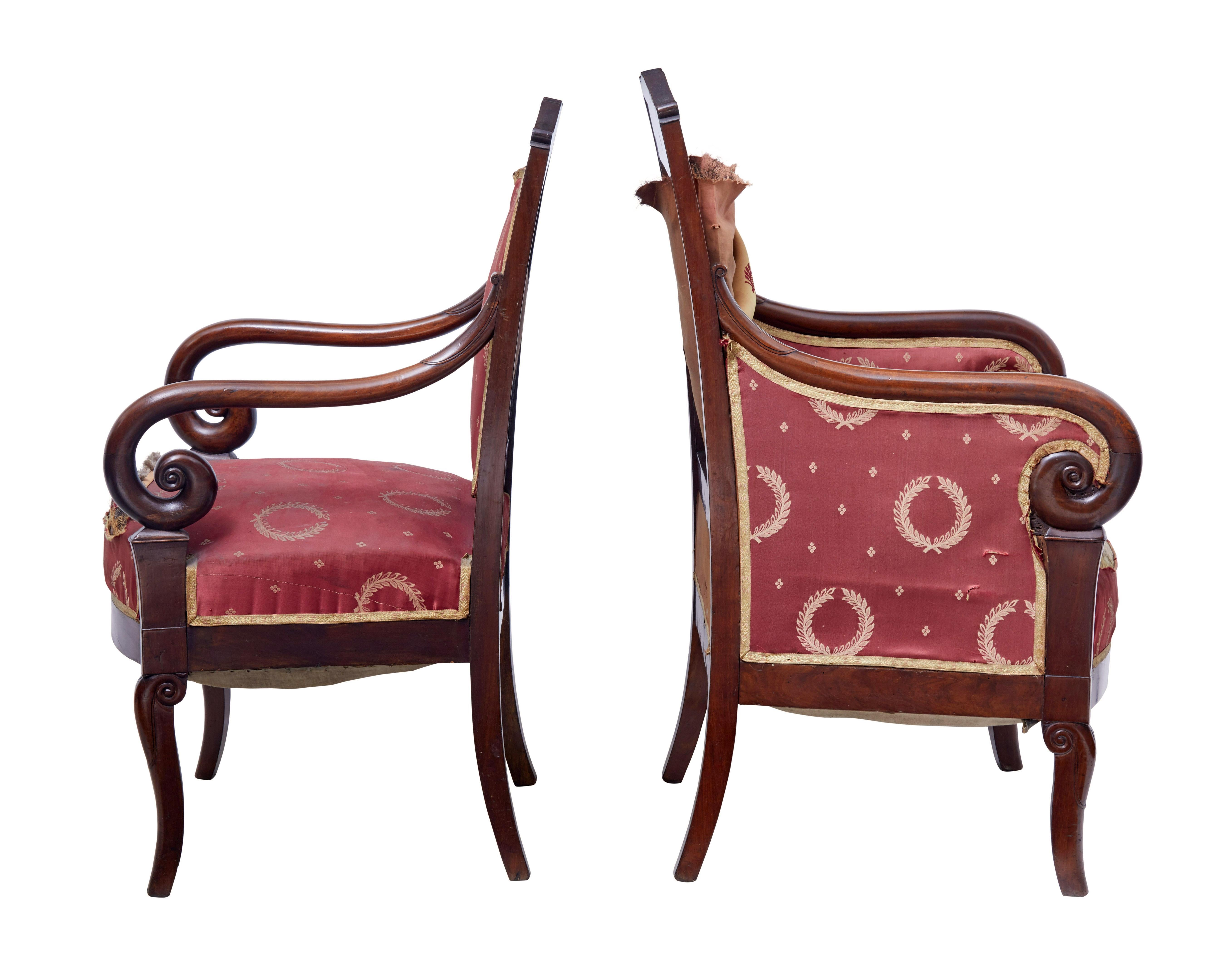 Empire Set of 4 mid 19th century Danish mahogany armchairs For Sale