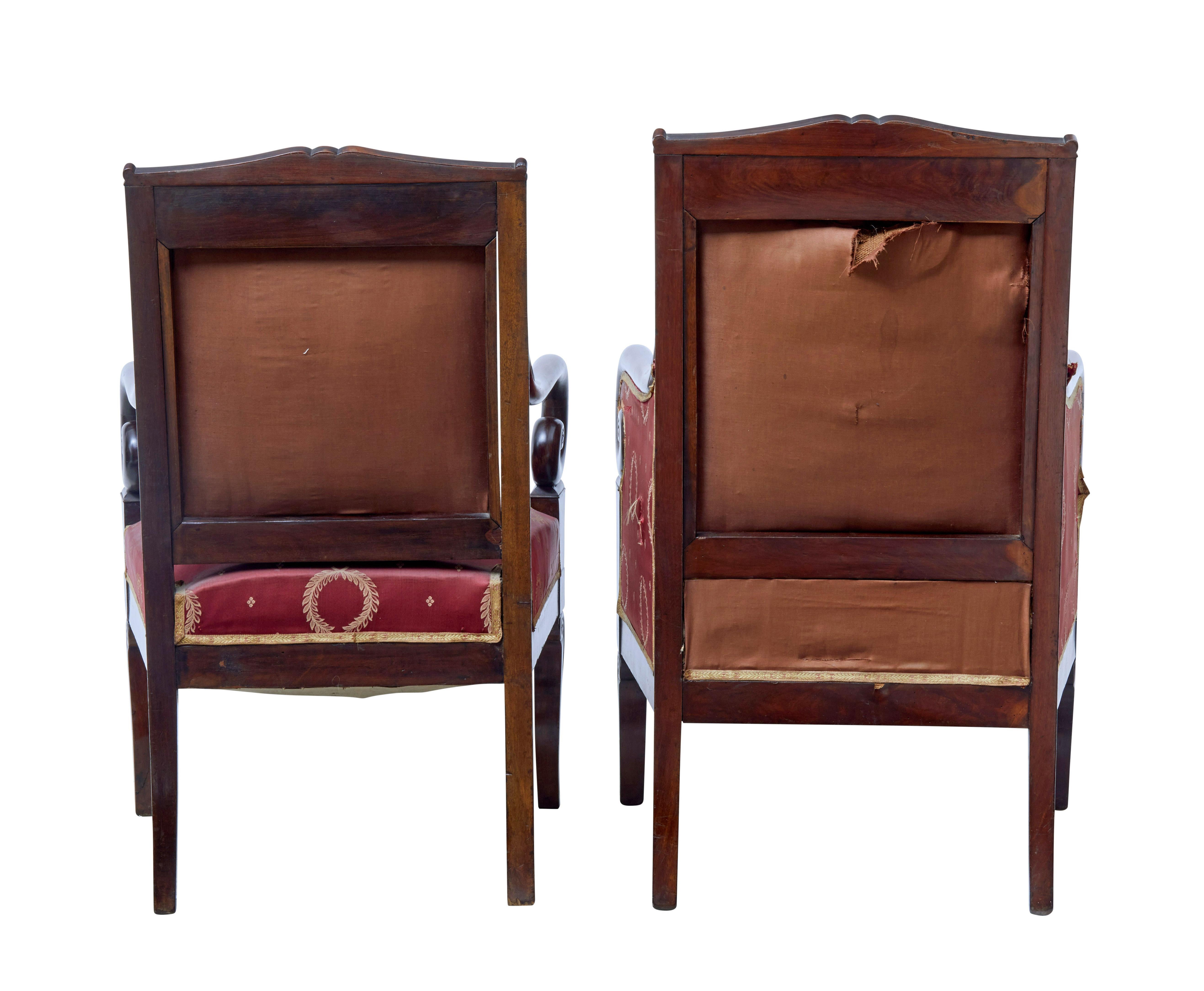 Hand-Carved Set of 4 mid 19th century Danish mahogany armchairs For Sale