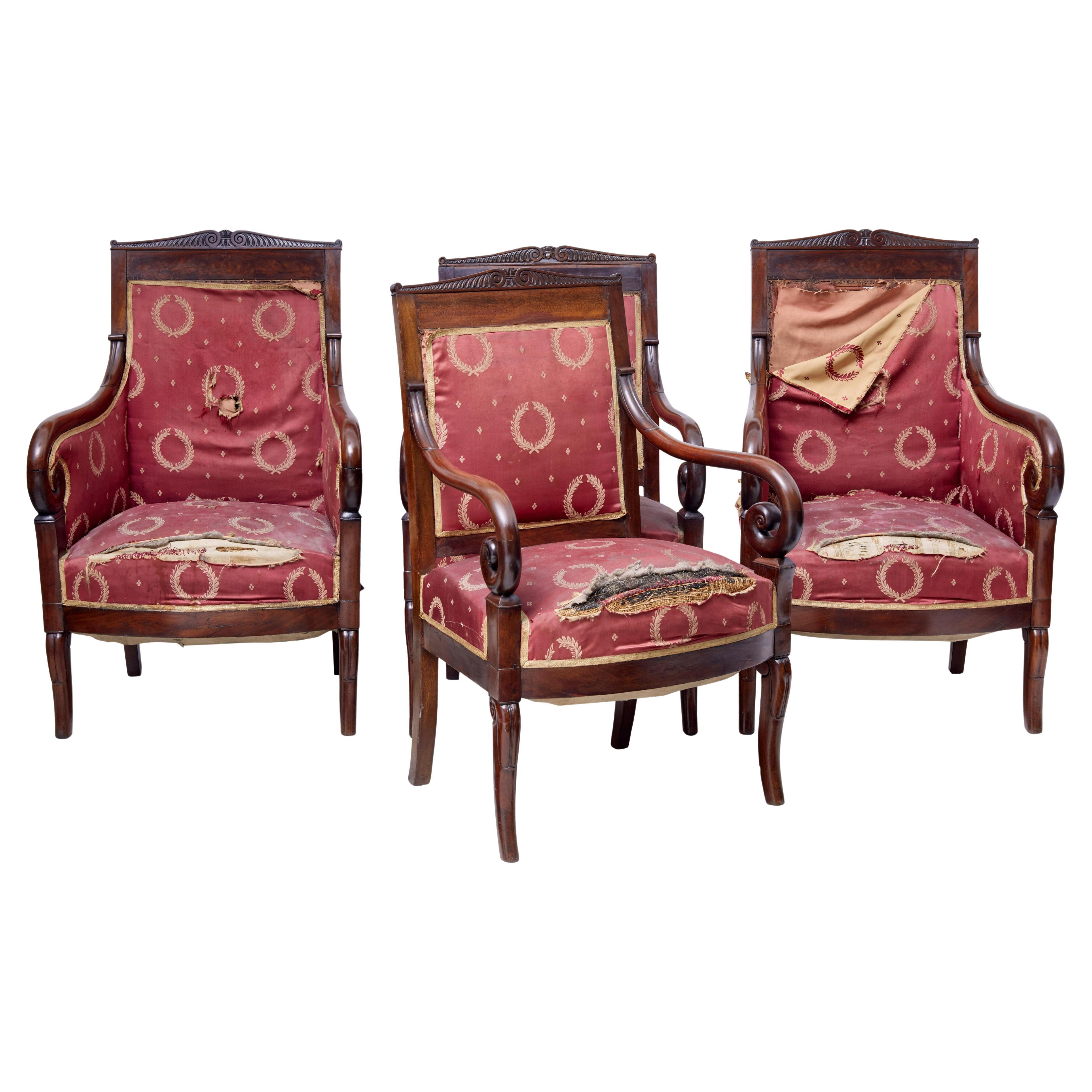 Set of 4 mid 19th century Danish mahogany armchairs For Sale