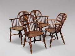 Set of 4 Mid 19th Century Oak & Elm Windsor Armchairs