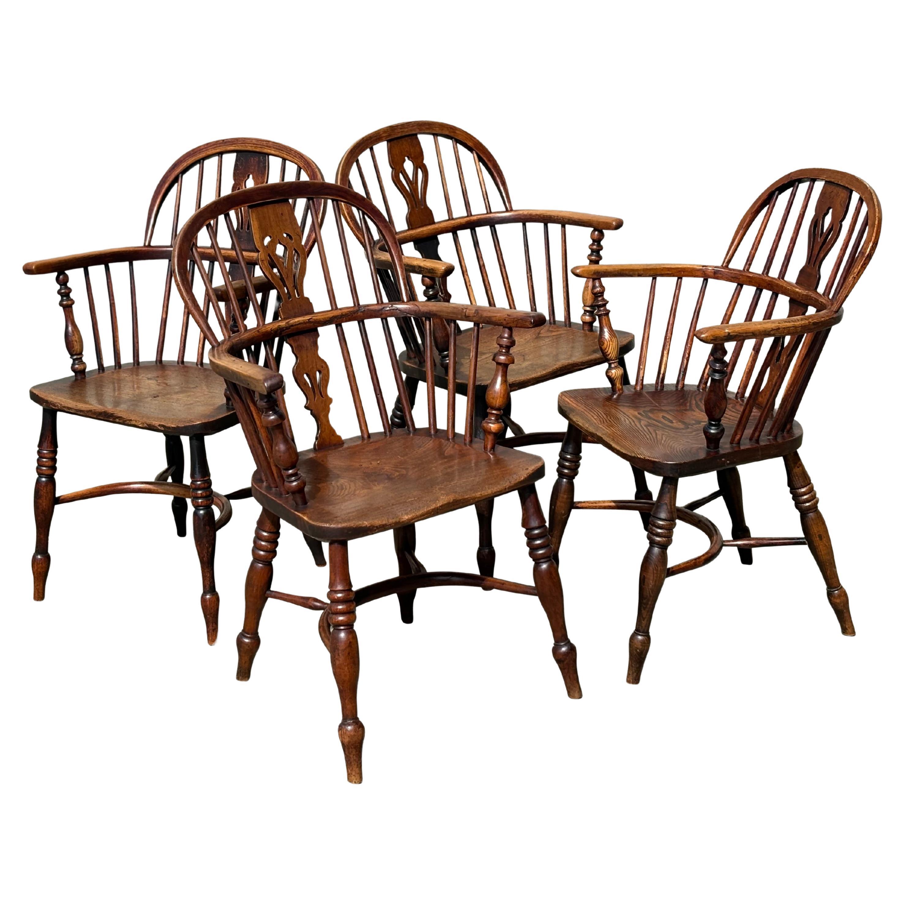Set of 4 Mid 19th Century Oak & Elm Windsor Armchairs