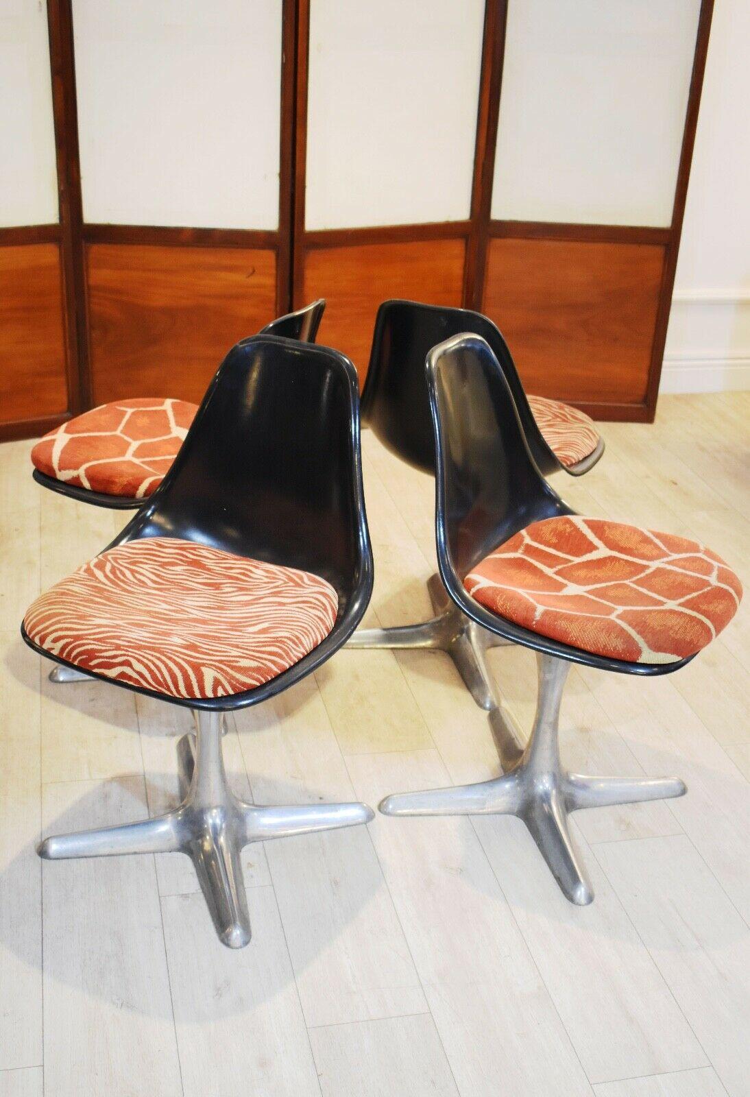 Mid-Century Modern Set of 4 Mid-20th Century Arkana Dining Chairs Aluminium Swivel Base