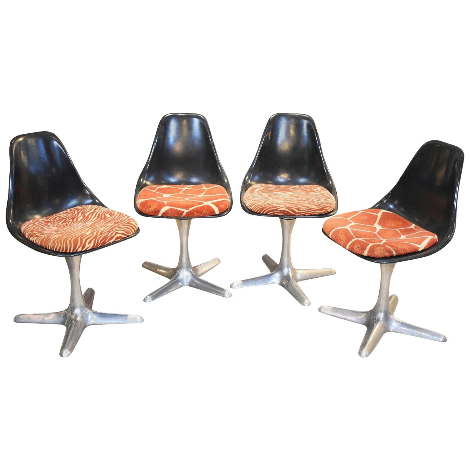 Set of 4 Mid-20th Century Arkana Dining Chairs Aluminium Swivel Base