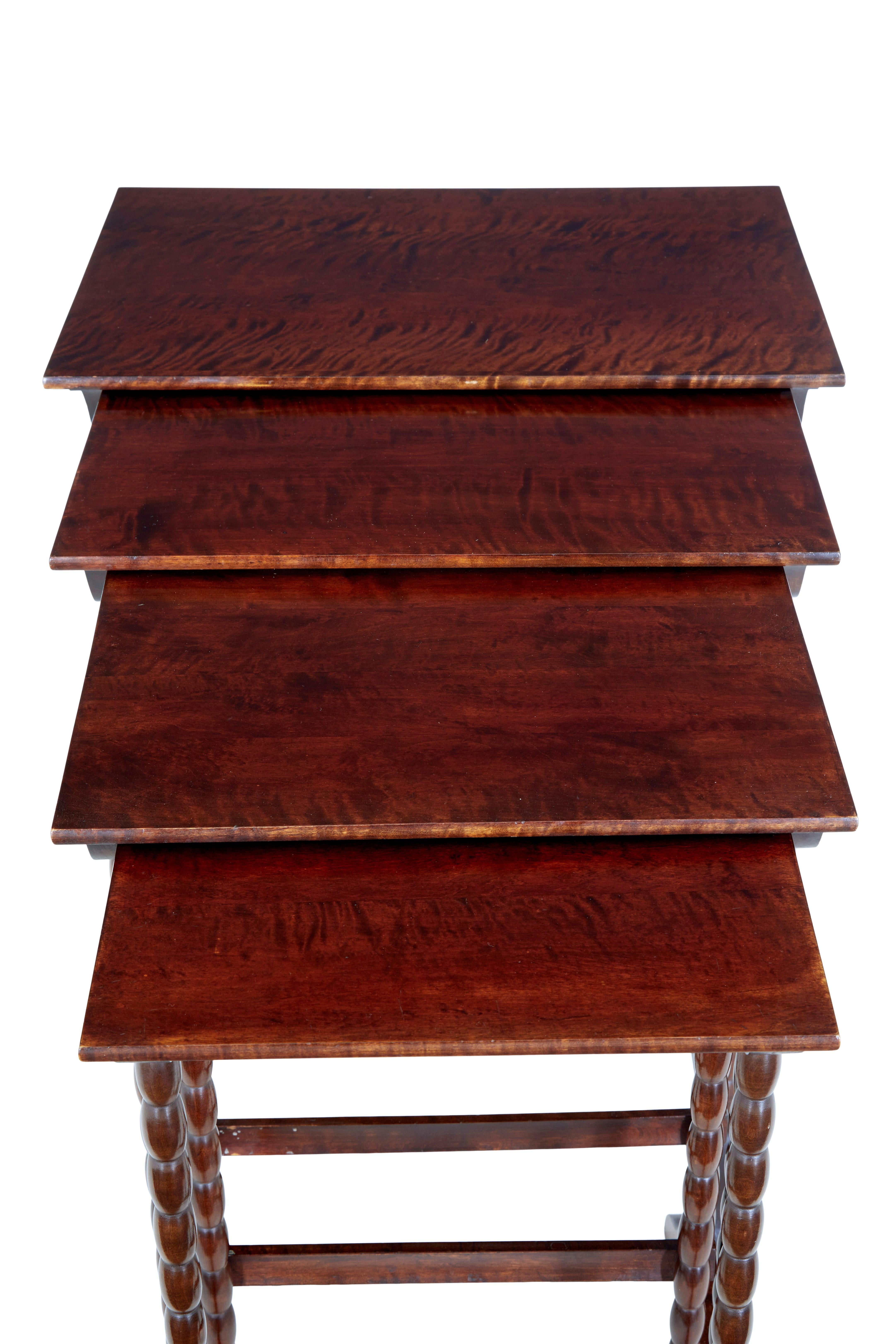 Hand-Crafted Set of 4 mid 20th century birch nest of tables For Sale