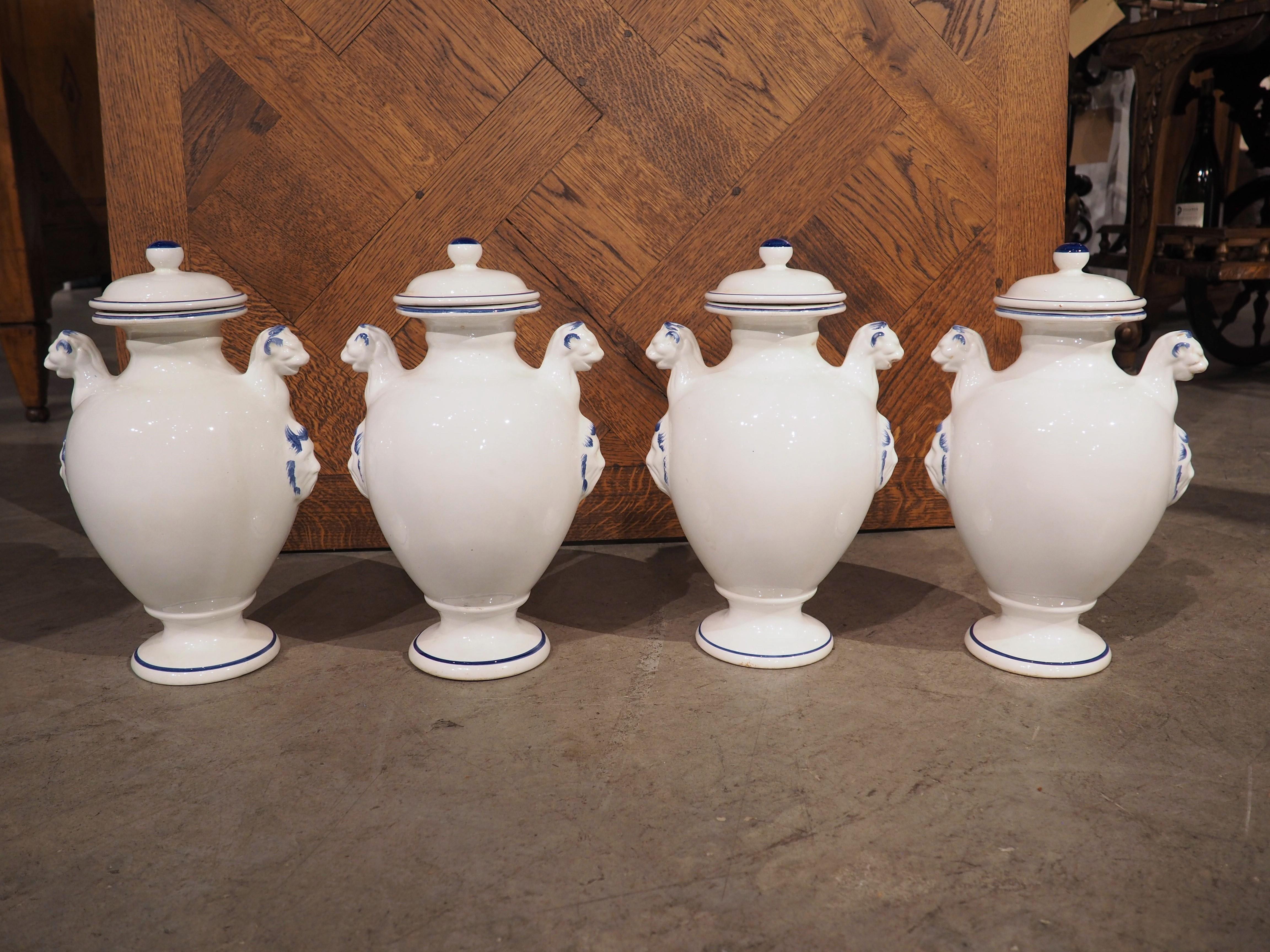 Set of 4, Mid-20th Century Blue and White Painted Italian Ceramic Pharmacy Jars 10