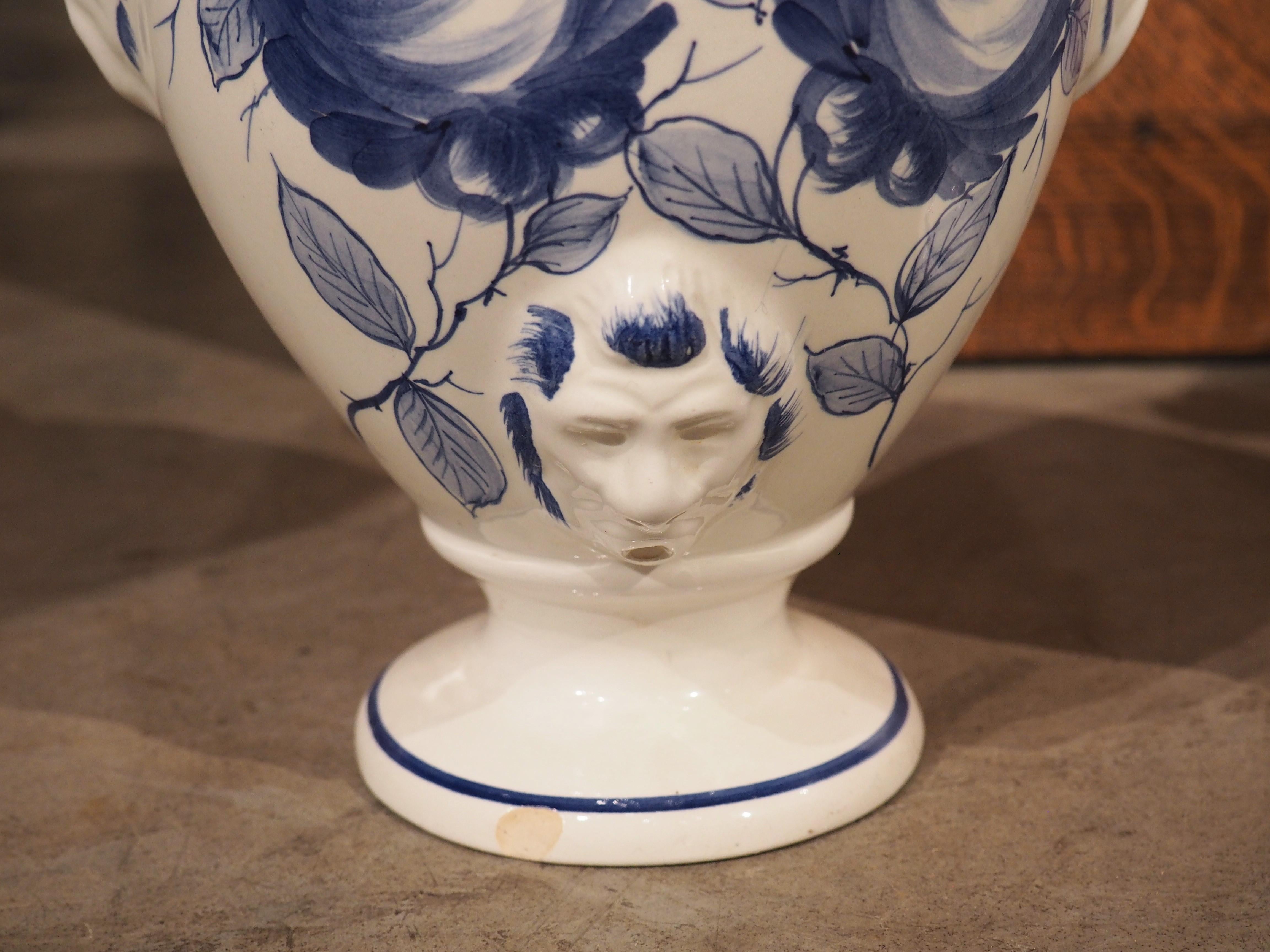 Set of 4, Mid-20th Century Blue and White Painted Italian Ceramic Pharmacy Jars 14