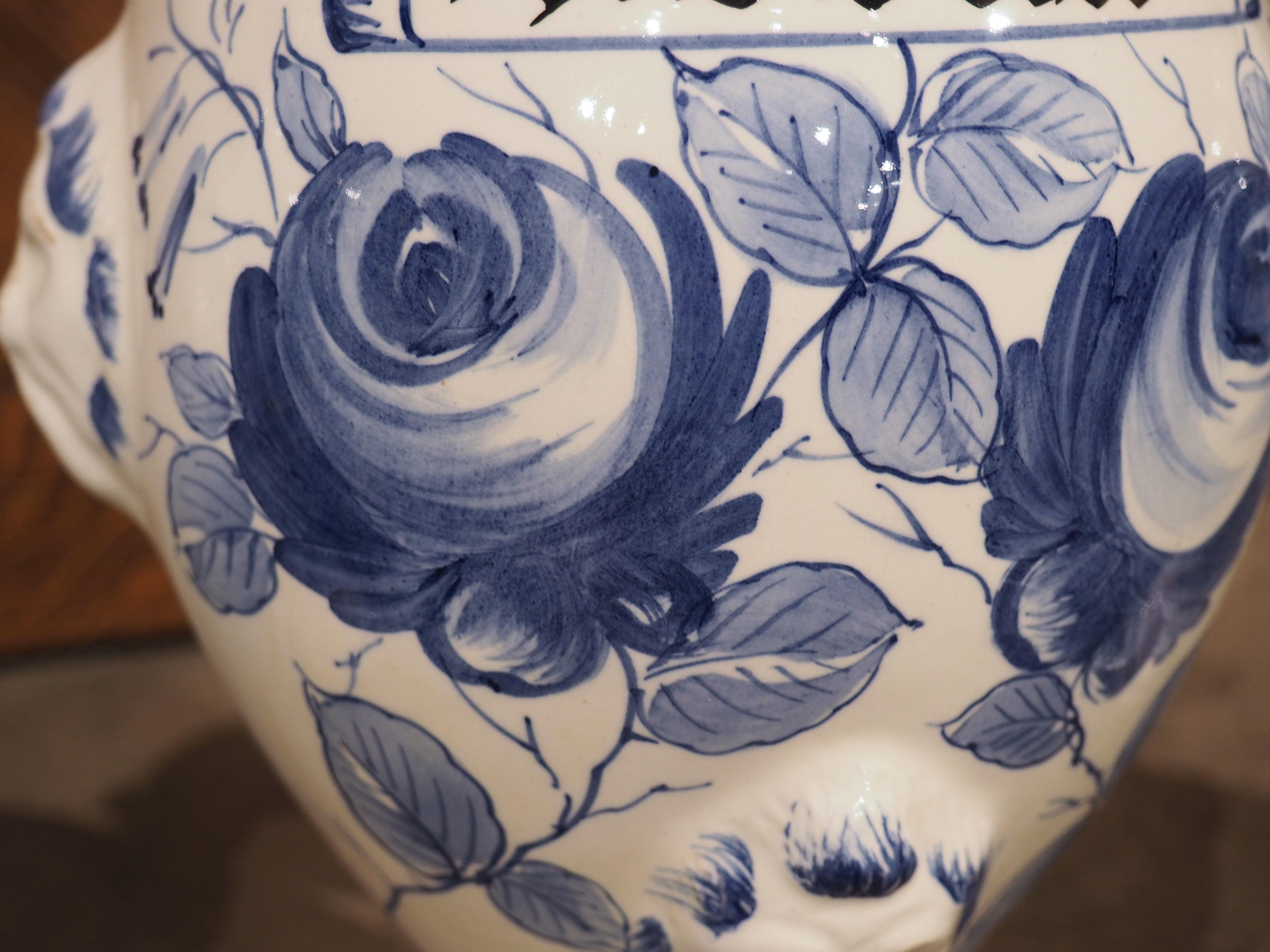 Set of 4, Mid-20th Century Blue and White Painted Italian Ceramic Pharmacy Jars 15