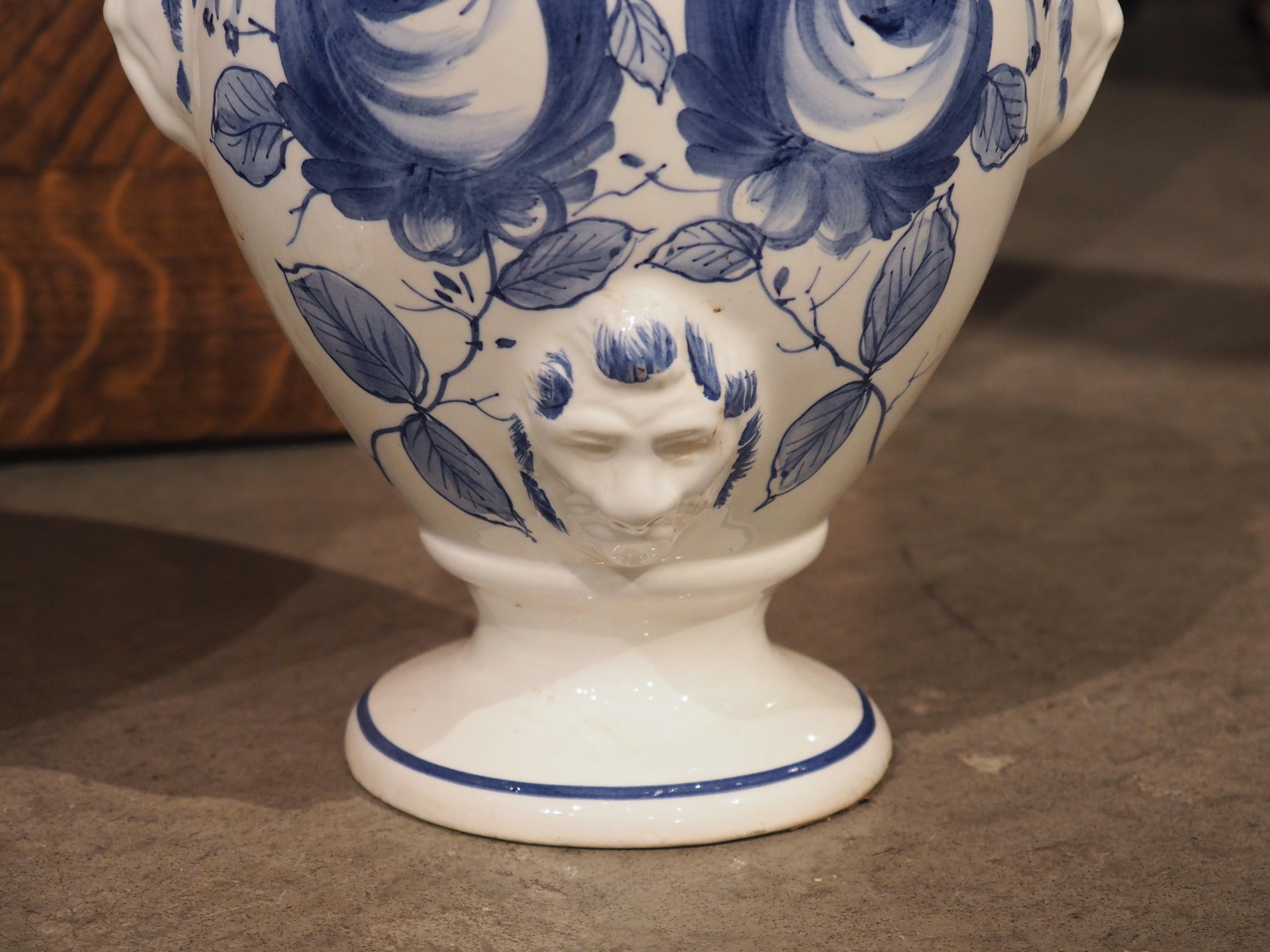 Set of 4, Mid-20th Century Blue and White Painted Italian Ceramic Pharmacy Jars 5