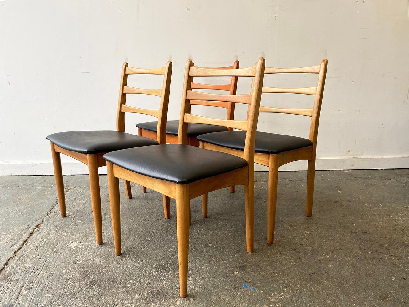 The price listed is for the FOUR  chairs
There are a total of 6 chairs available

Founded in 1957 by Chaim Schreiber, Schreiber furniture is an interesting British success story.  The Company was one of the biggest names in furniture in the 70s,