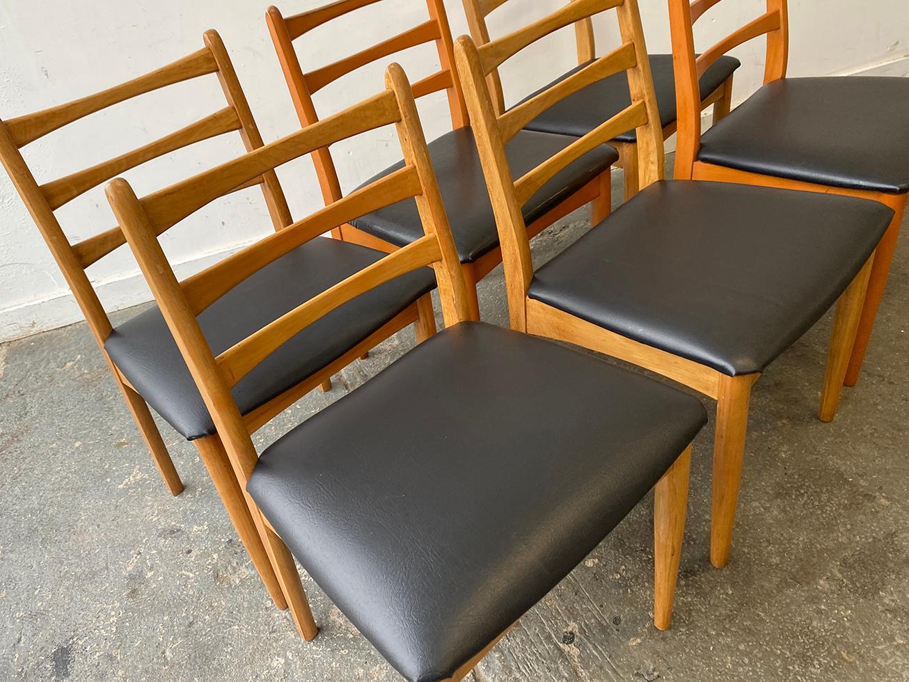 Faux Leather Set of 4 Mid-Century 1970’s dining chairs by Schreiber Furniture For Sale