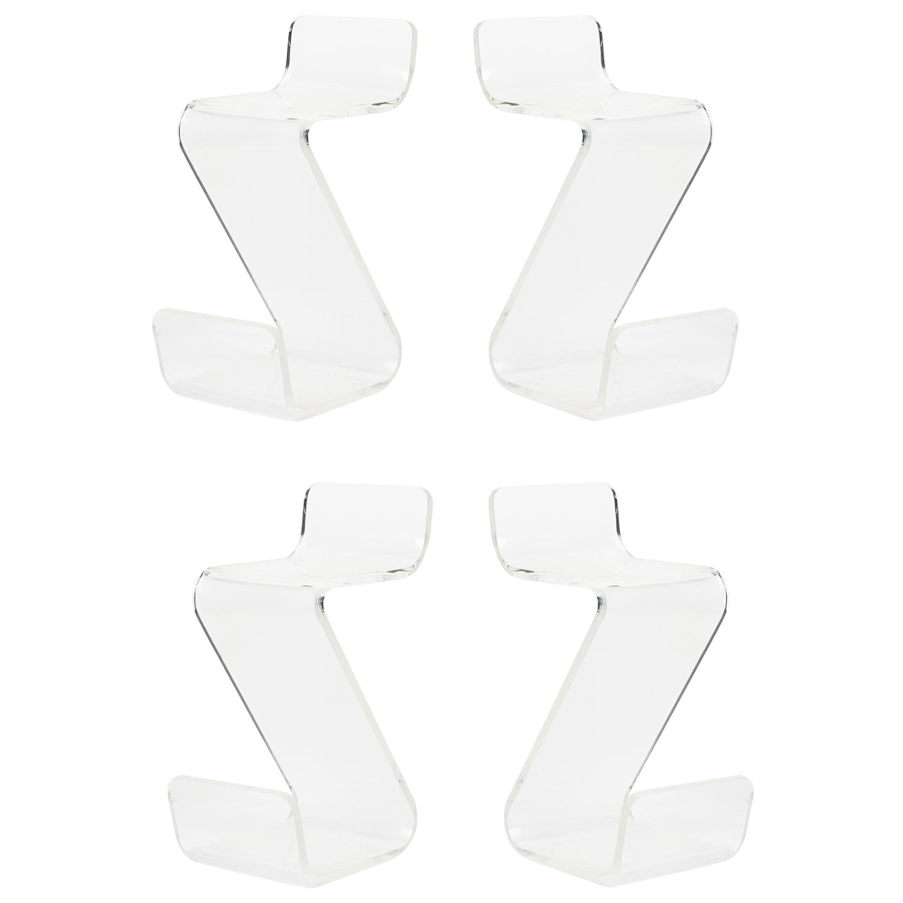 Set of 4 Mid-Century American Transparent Lucite Cantilever Barstools