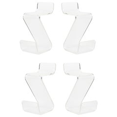 Set of 4 Mid-Century American Transparent Lucite Cantilever Barstools