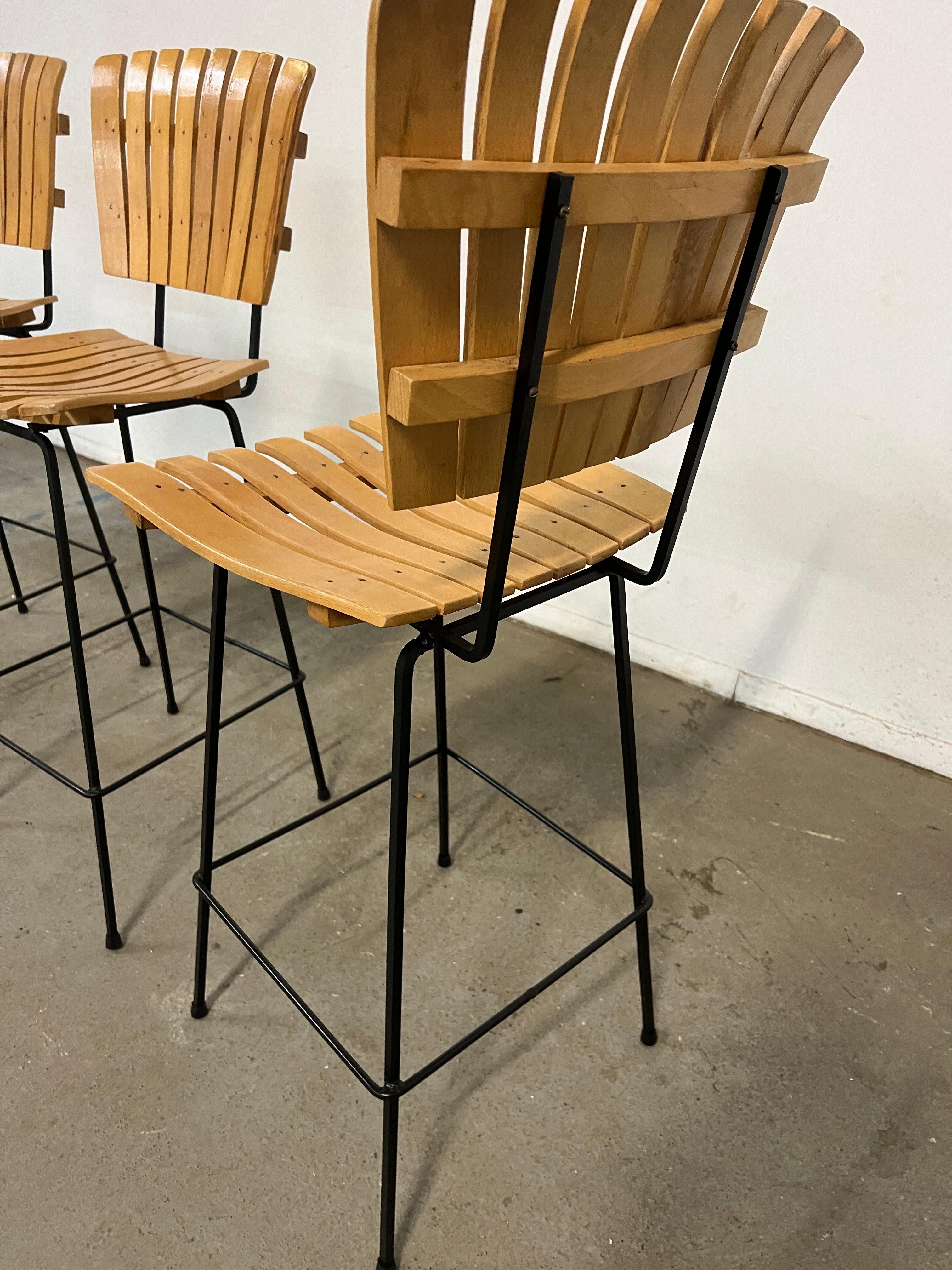 Set of 4 Mid-Century Arthur Umanoff Slat Style Bar Stools 3