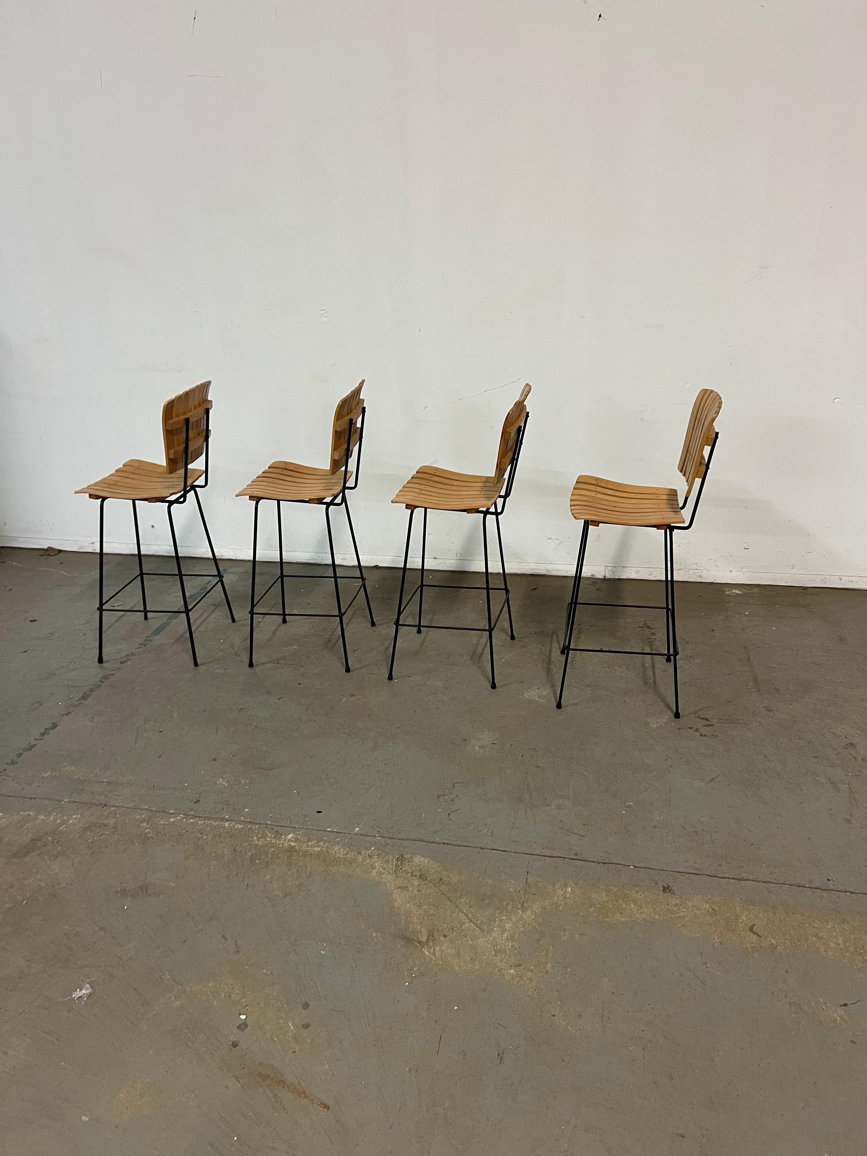 Set of 4 Mid-Century Arthur Umanoff Slat Style Bar Stools 6