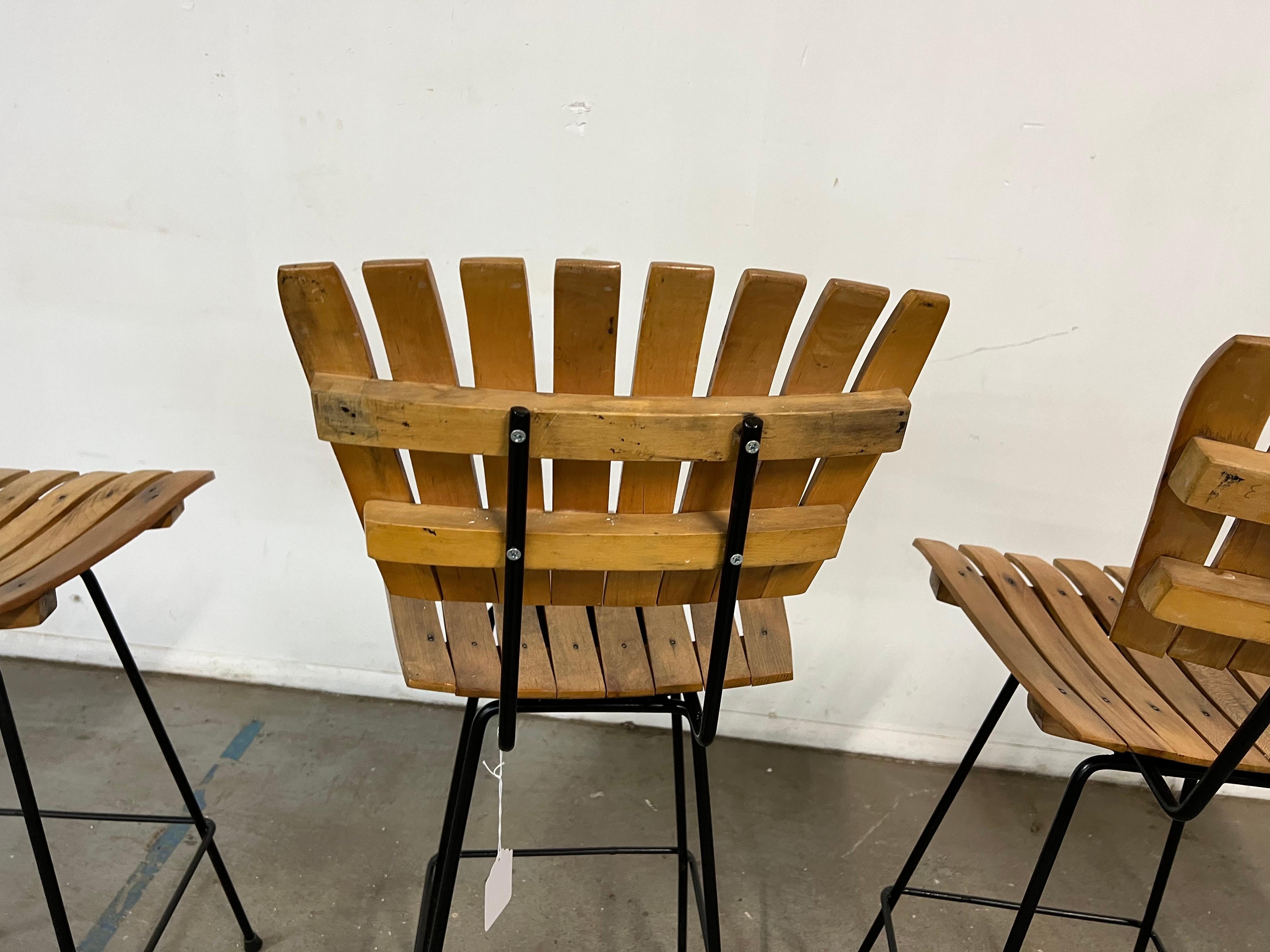  Set of 4 Mid-Century Arthur Umanoff Slat Style Bar Stools For Sale 8