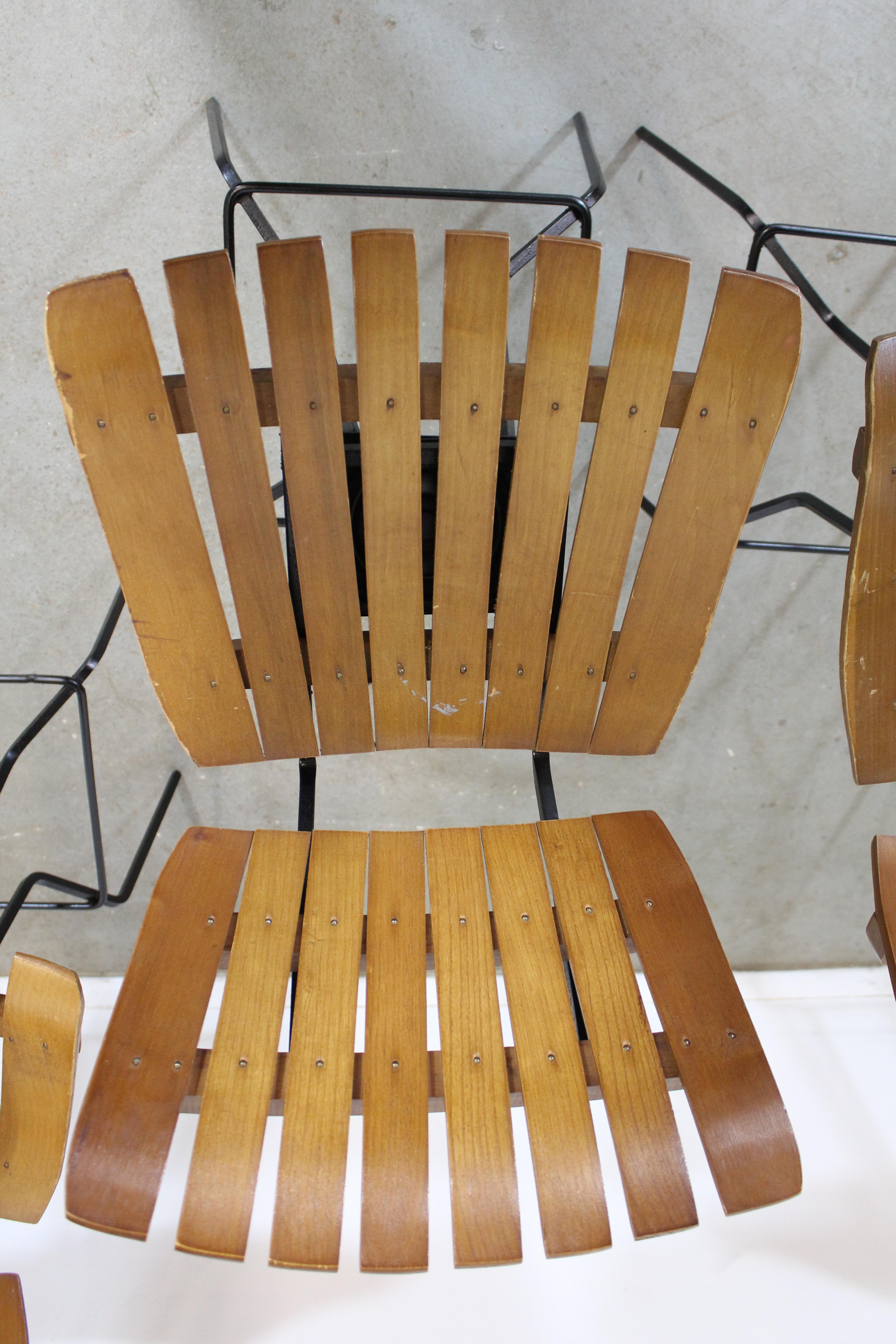 Unknown Set of 4 Mid-Century Arthur Umanoff Slat Style Bar Stools For Sale