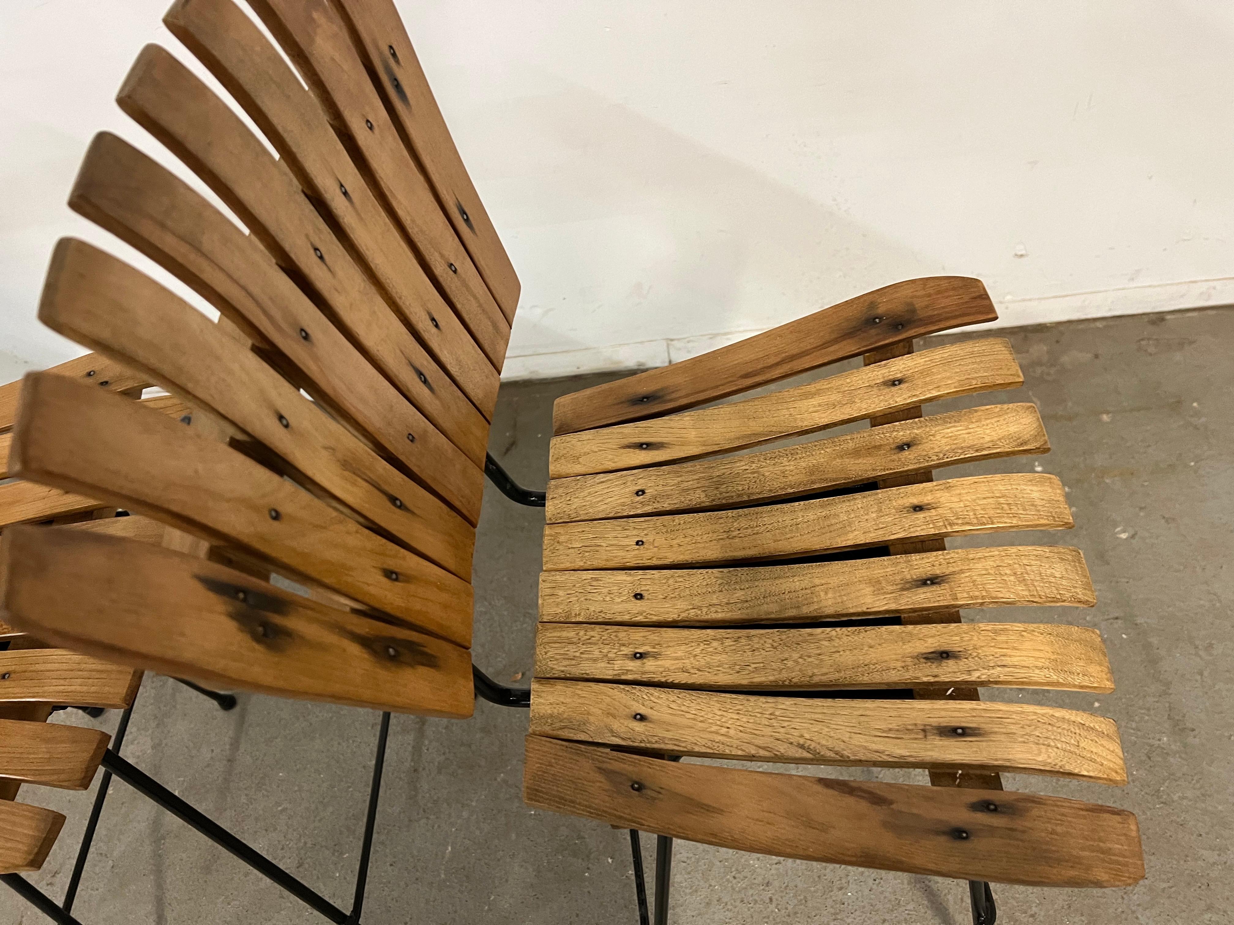 Iron Set of 4 Mid-Century Arthur Umanoff Slat Style Bar Stools