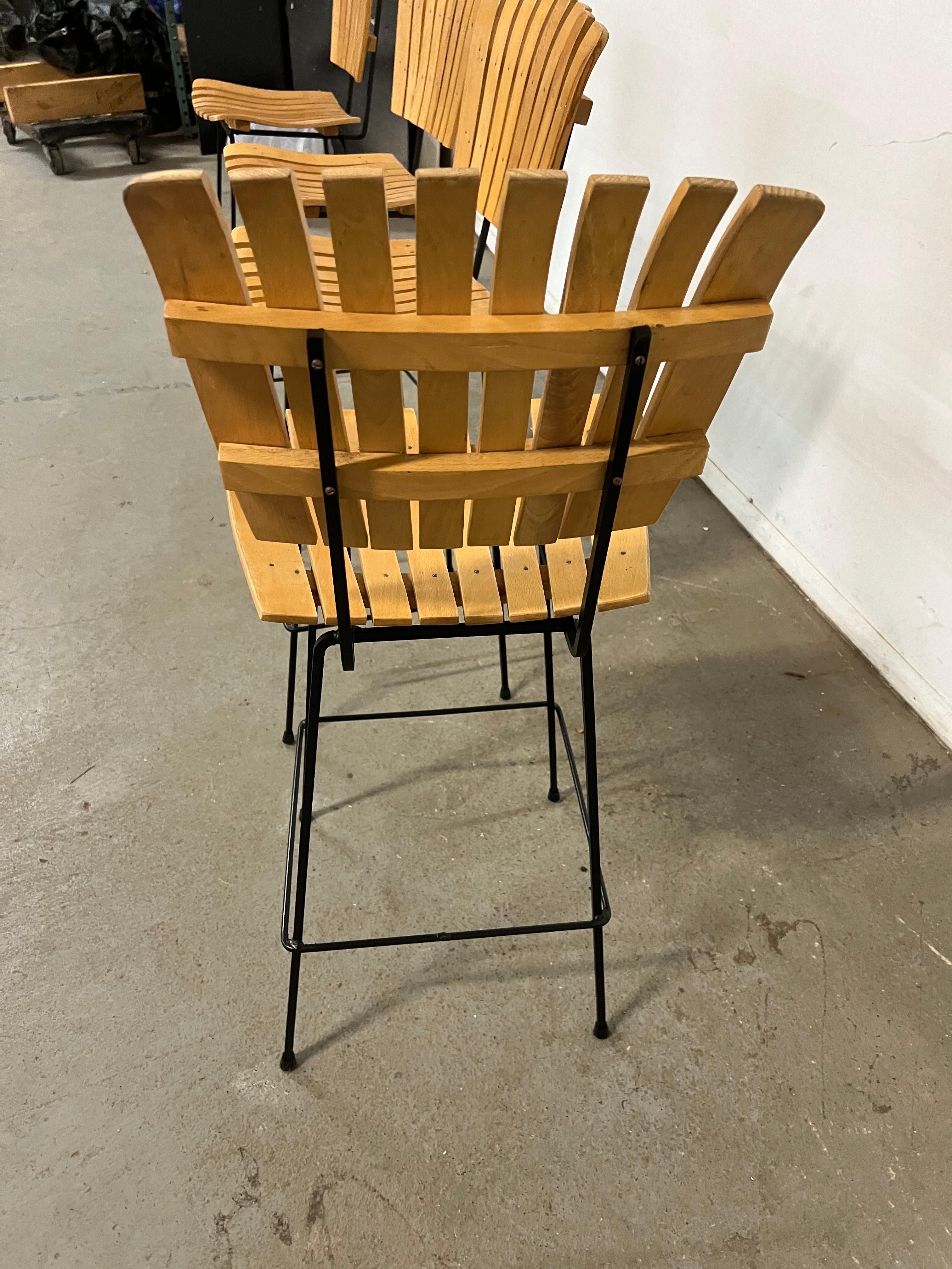 Set of 4 Mid-Century Arthur Umanoff Slat Style Bar Stools For Sale 2