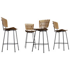 Set of 4 Mid-Century Arthur Umanoff Slat Style Bar Stools