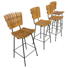 Set of 4 Mid-Century Arthur Umanoff Slat Style Bar Stools