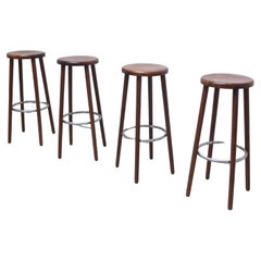 Set of 4 Mid-Century Bar Stools in Solid Teak, 1960s