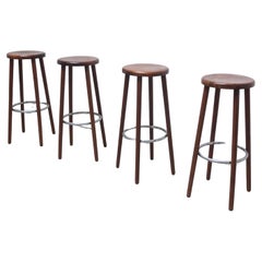 Set of 4 Mid-Century Bar Stools in Solid Teak, 1960s