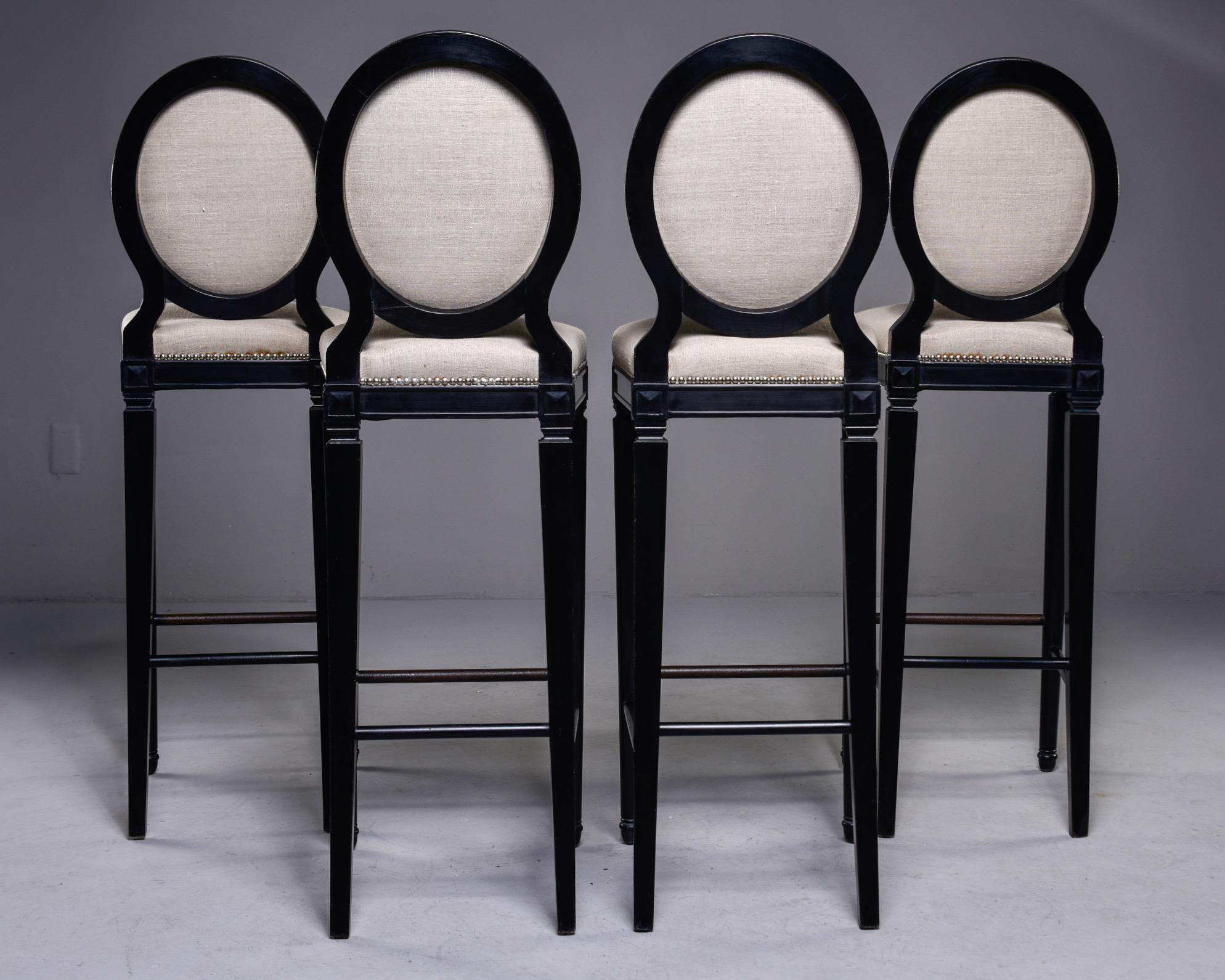 Upholstery Set of 4 Mid Century Beech Bar Stools with Black Finish