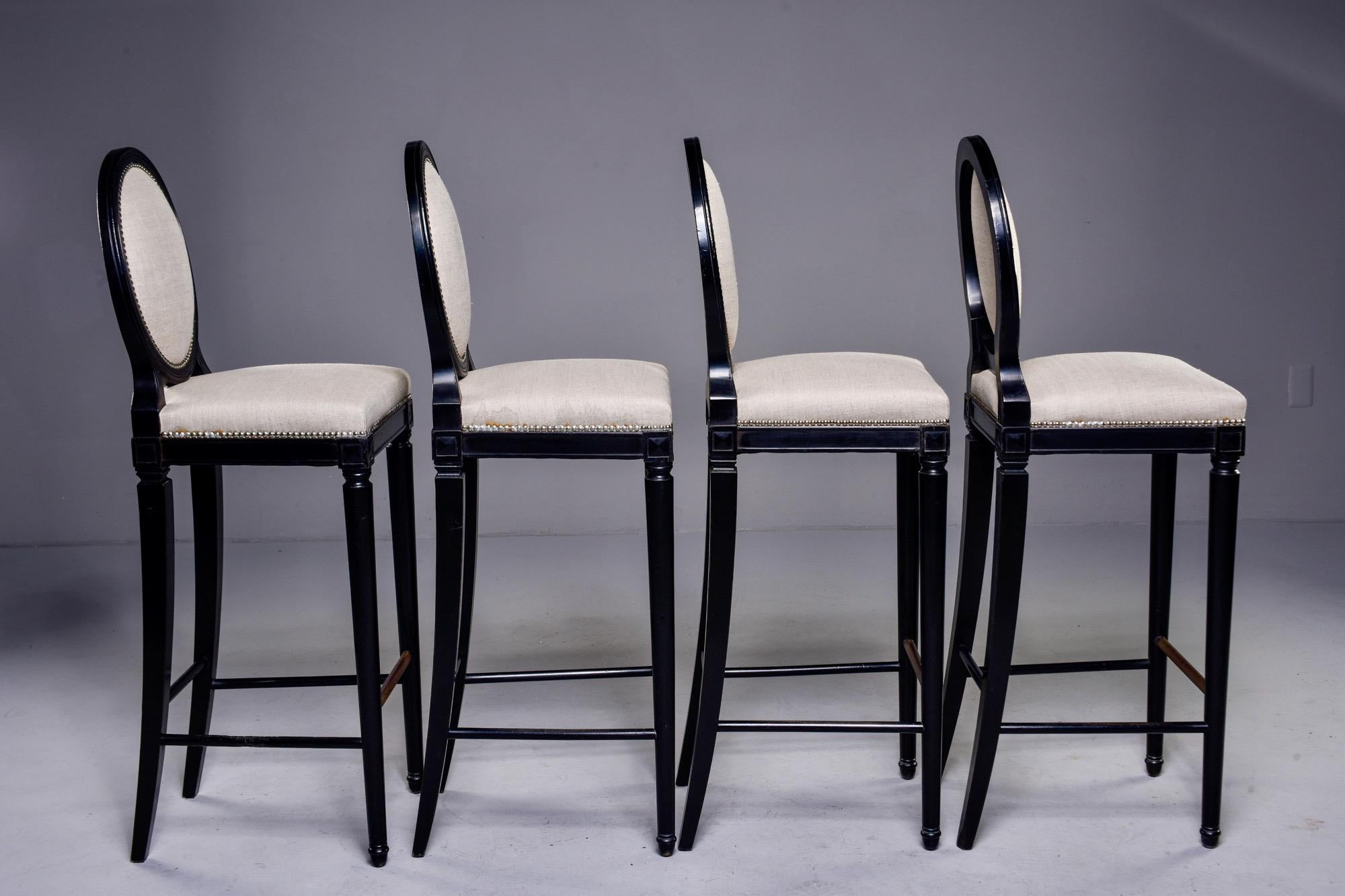 Set of 4 Mid Century Beech Bar Stools with Black Finish 1