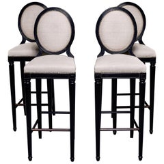 Retro Set of 4 Mid Century Beech Bar Stools with Black Finish