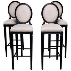 Set of 4 Mid Century Beech Bar Stools with Black Finish