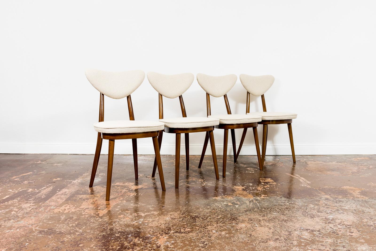 Set of 4 Mid-Century Bentwood Chairs in Beige Bouclé by H & J Kurmanowicz, 1950s 3