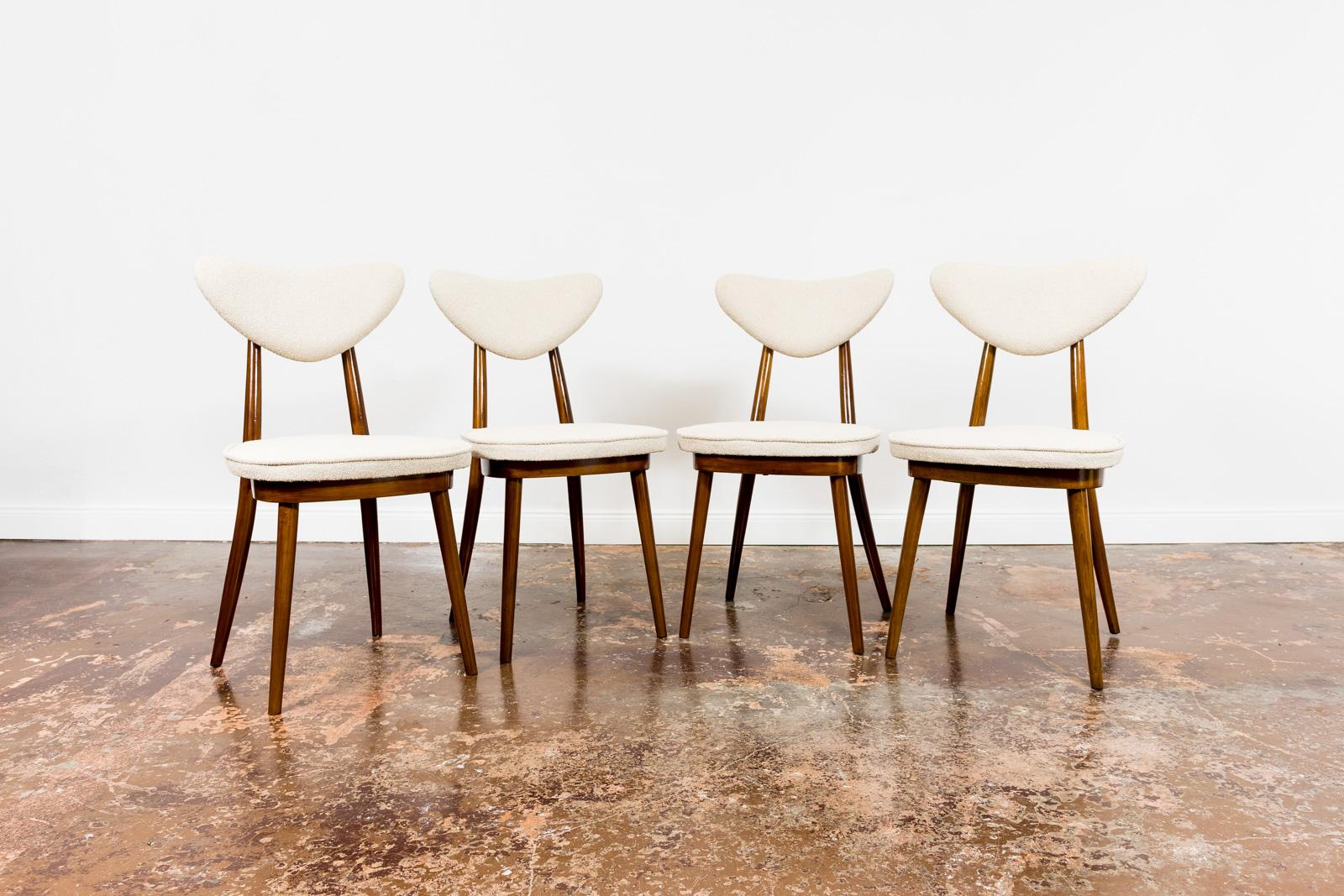 Set of 4 Mid-Century Bentwood Chairs in Beige Bouclé by H & J Kurmanowicz, 1950s 4