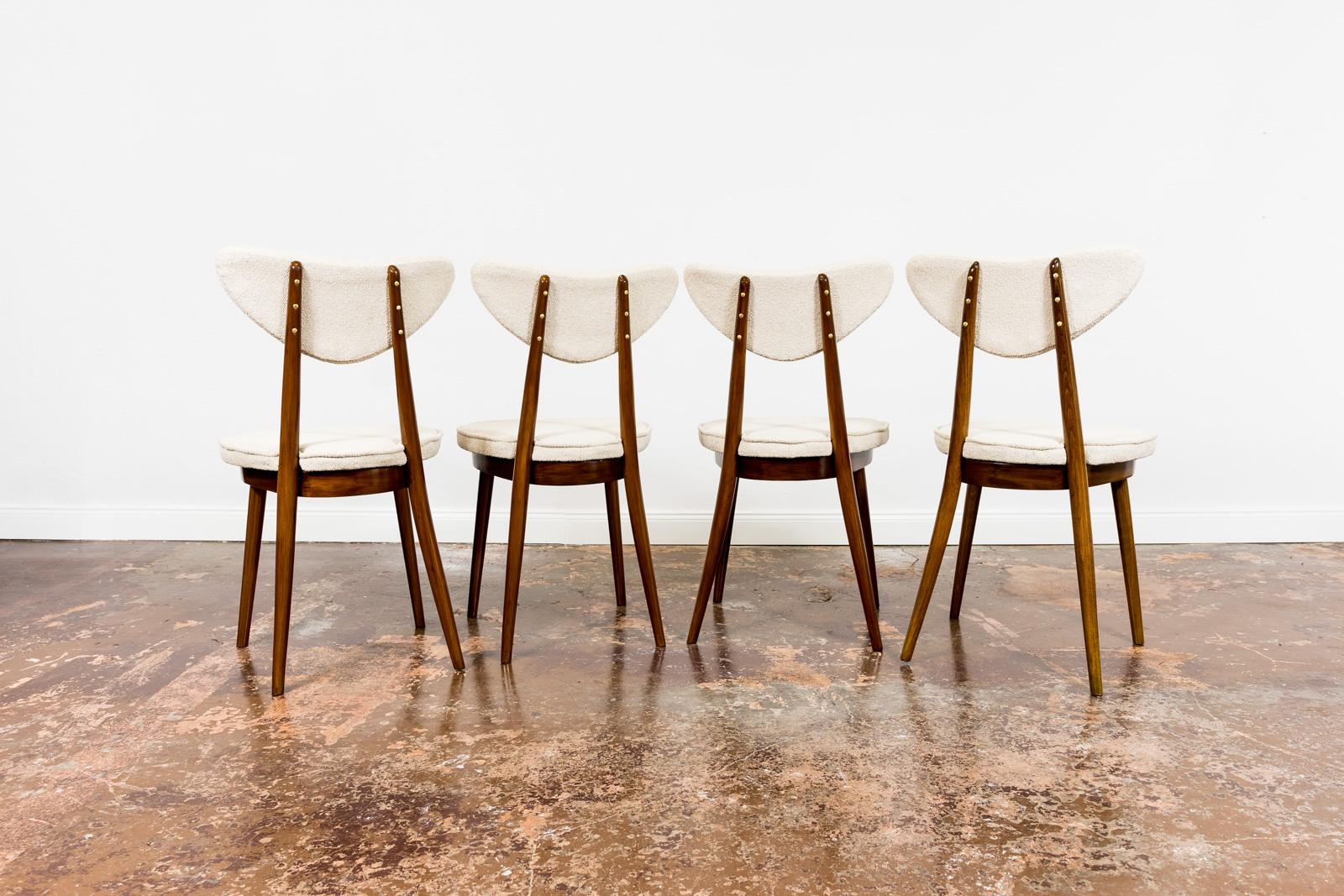 Set of 4 Mid-Century Bentwood Chairs in Beige Bouclé by H & J Kurmanowicz, 1950s 5