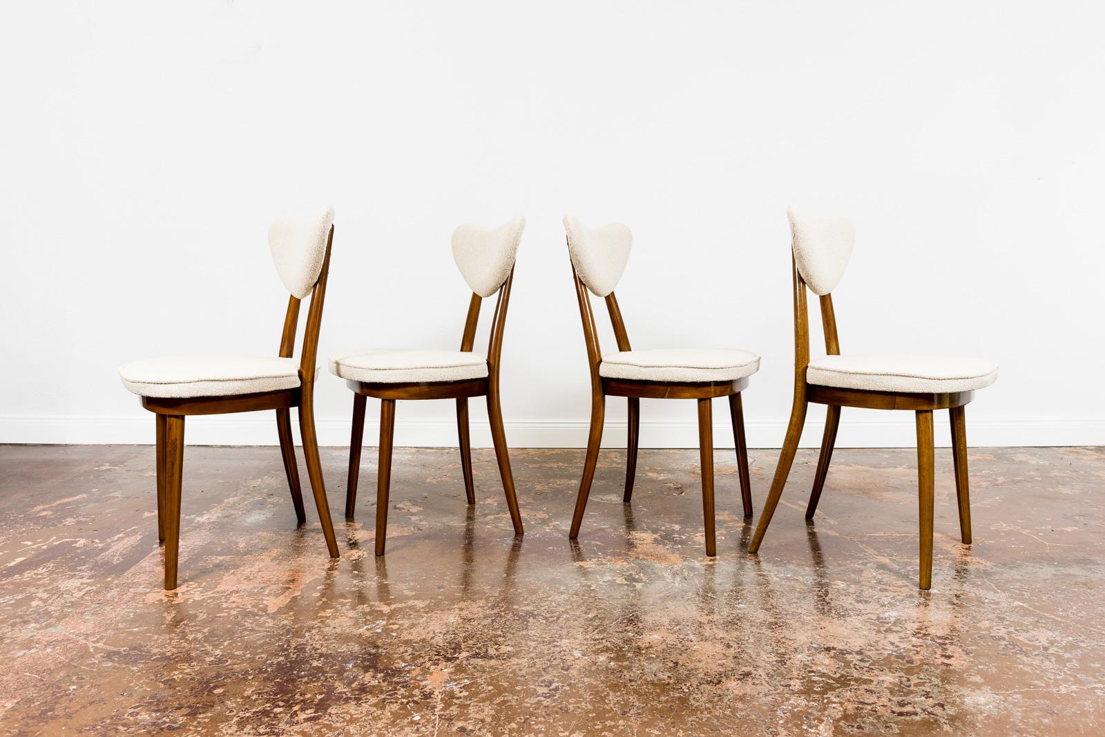 Set of 4 Mid-Century Bentwood Chairs in Beige Bouclé by H & J Kurmanowicz, 1950s 6